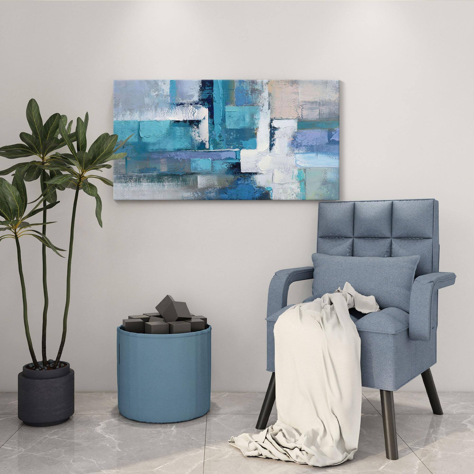 Alt View 1. Hirose Alice - AJAZIKO Blue Wall Art Modern Wall Art for Living Room - Blue Abstract Canvas Wall Art - Ideal for Bedroom - Black 48"L x 24"W.