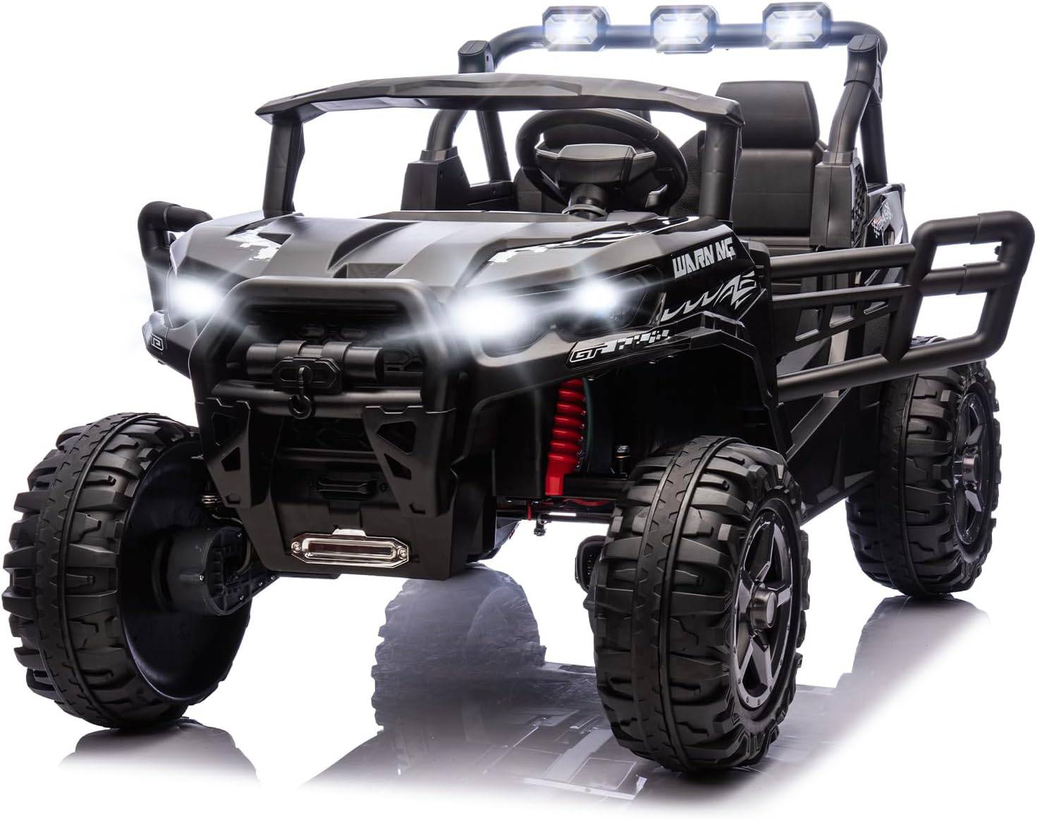 Winado - 2-Seater 24V Ride On UTV Truck with Remote Control, 3 Speeds Electric Car with Spring Suspension LED Music, 4 Motors - Black