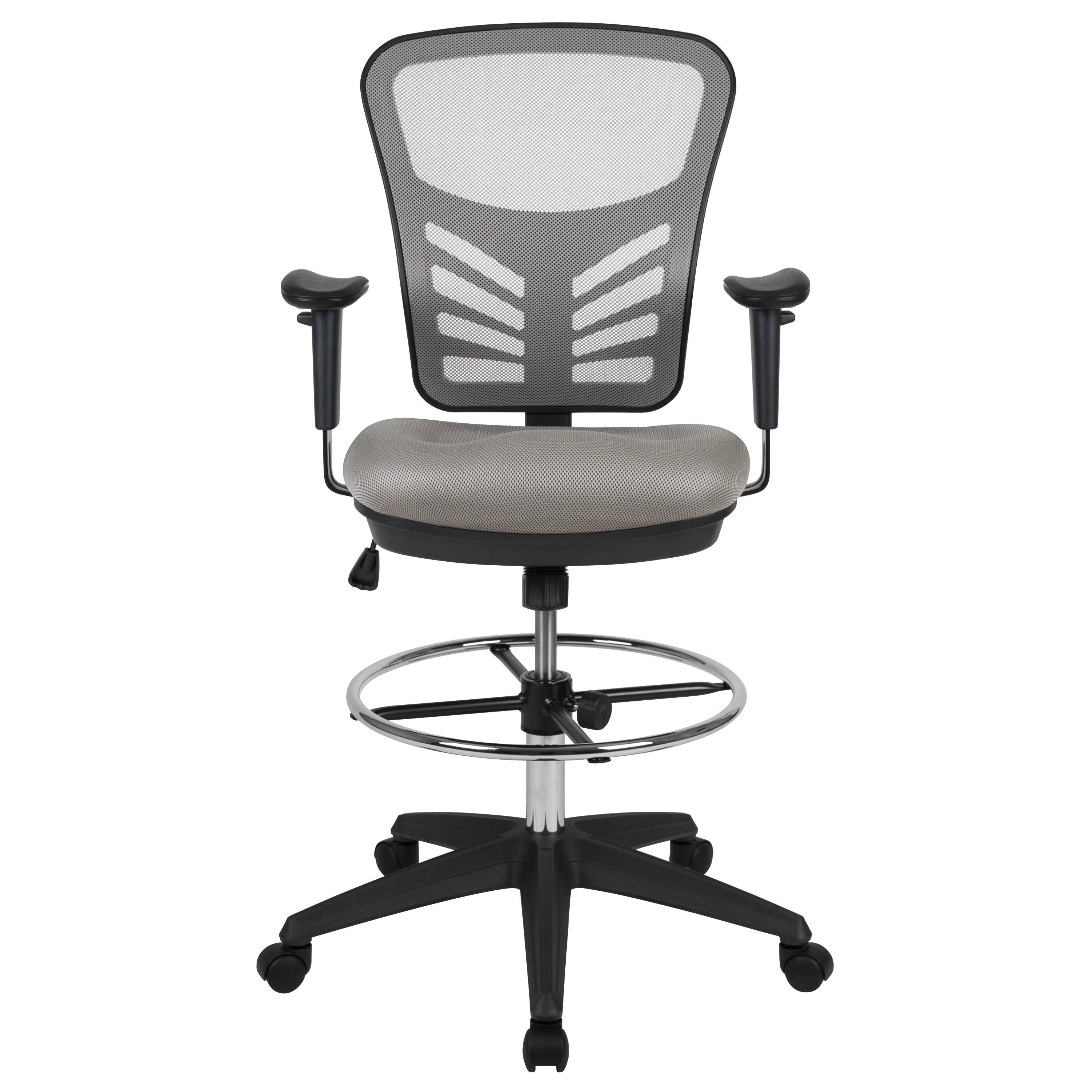 Alt View 7. Emma + Oliver - Mid-Back Mesh Adjustable Ergonomic Drafting Chair, Task Chair - Light Gray Mesh/Black Frame.