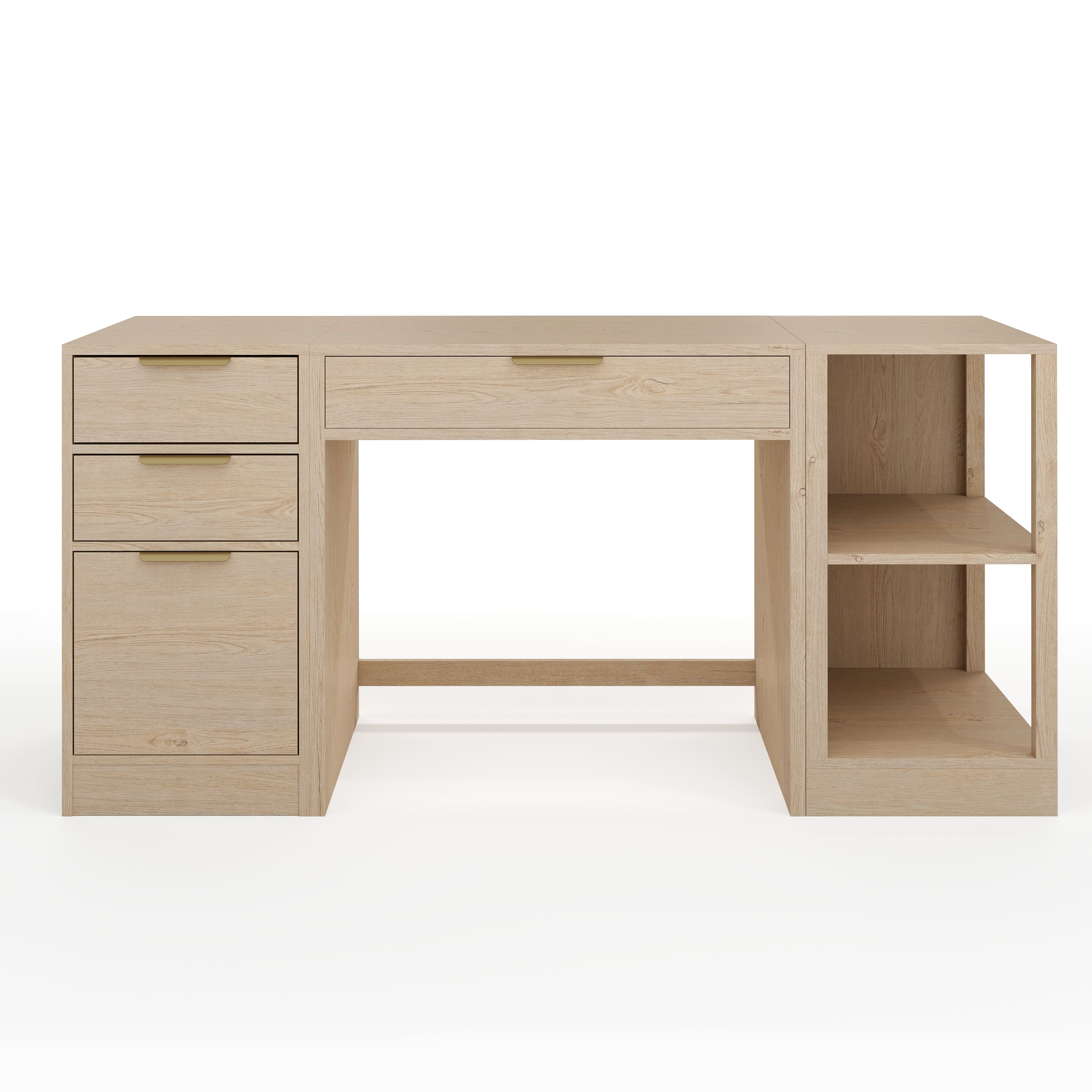 Martha Stewart - Kayden Modular Desk, 2-Tier Shelf & File Cabinet - Light Natural