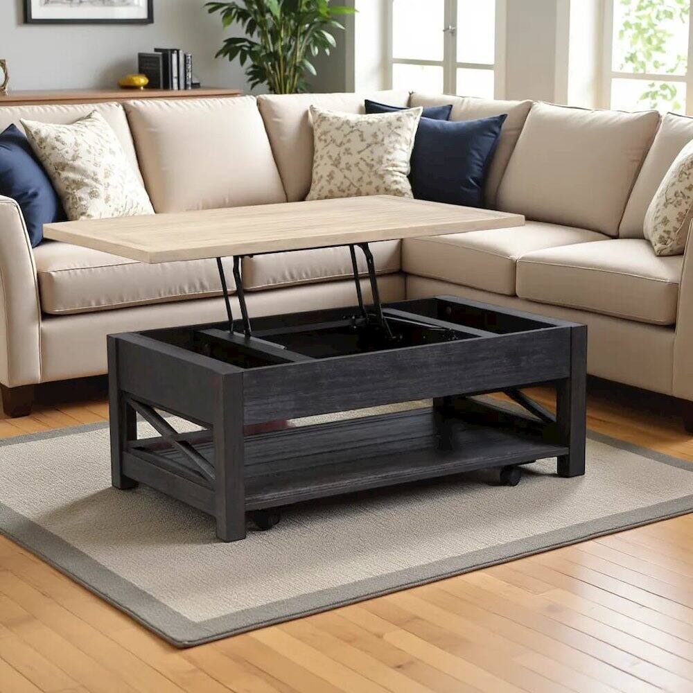 Alt View 4. Starlight Canyon Home - Black Lift Top Cocktail Table – Living Room Center Table and Coffee Table - Black.