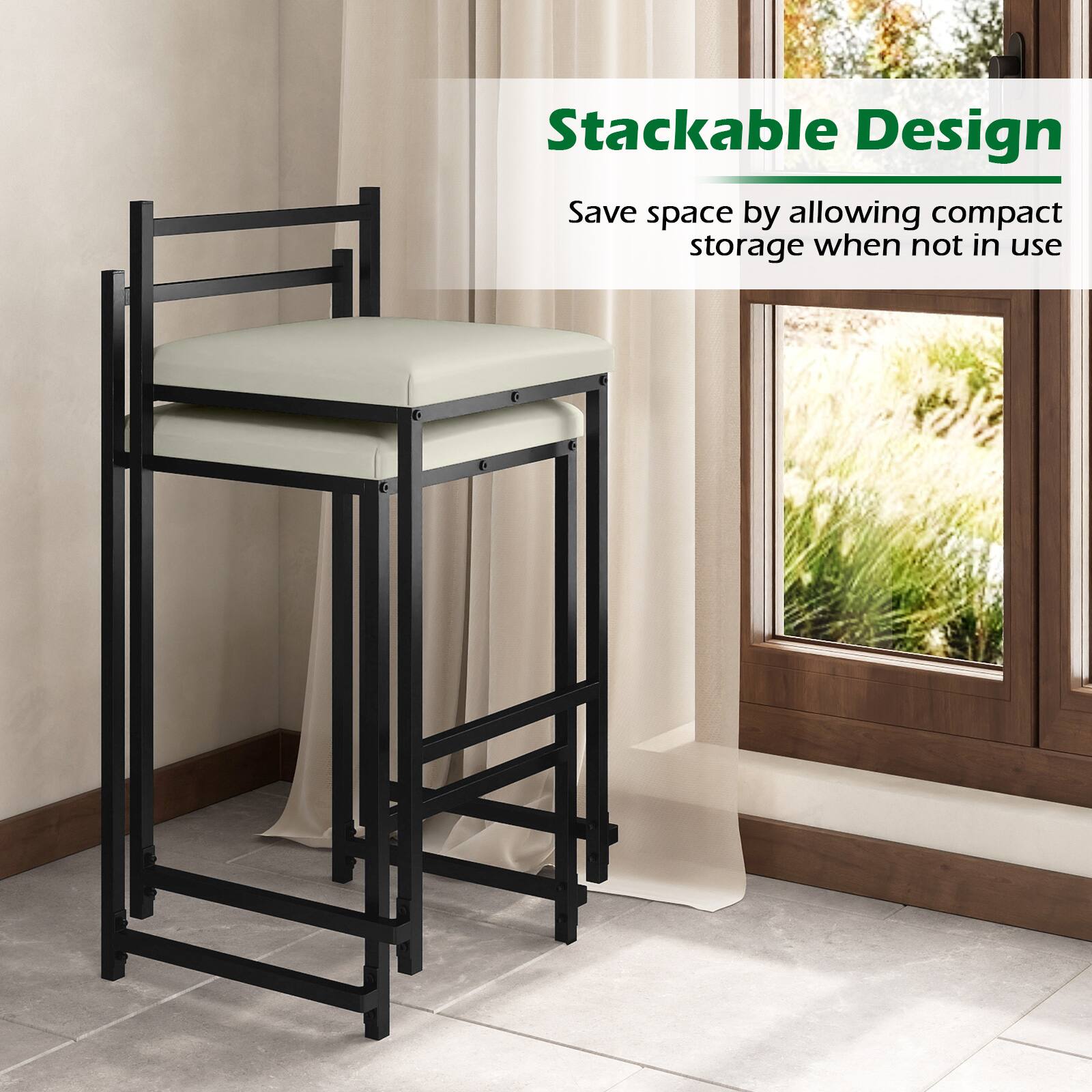 Stackable Design  
Save space by allowing compact storage when not in use