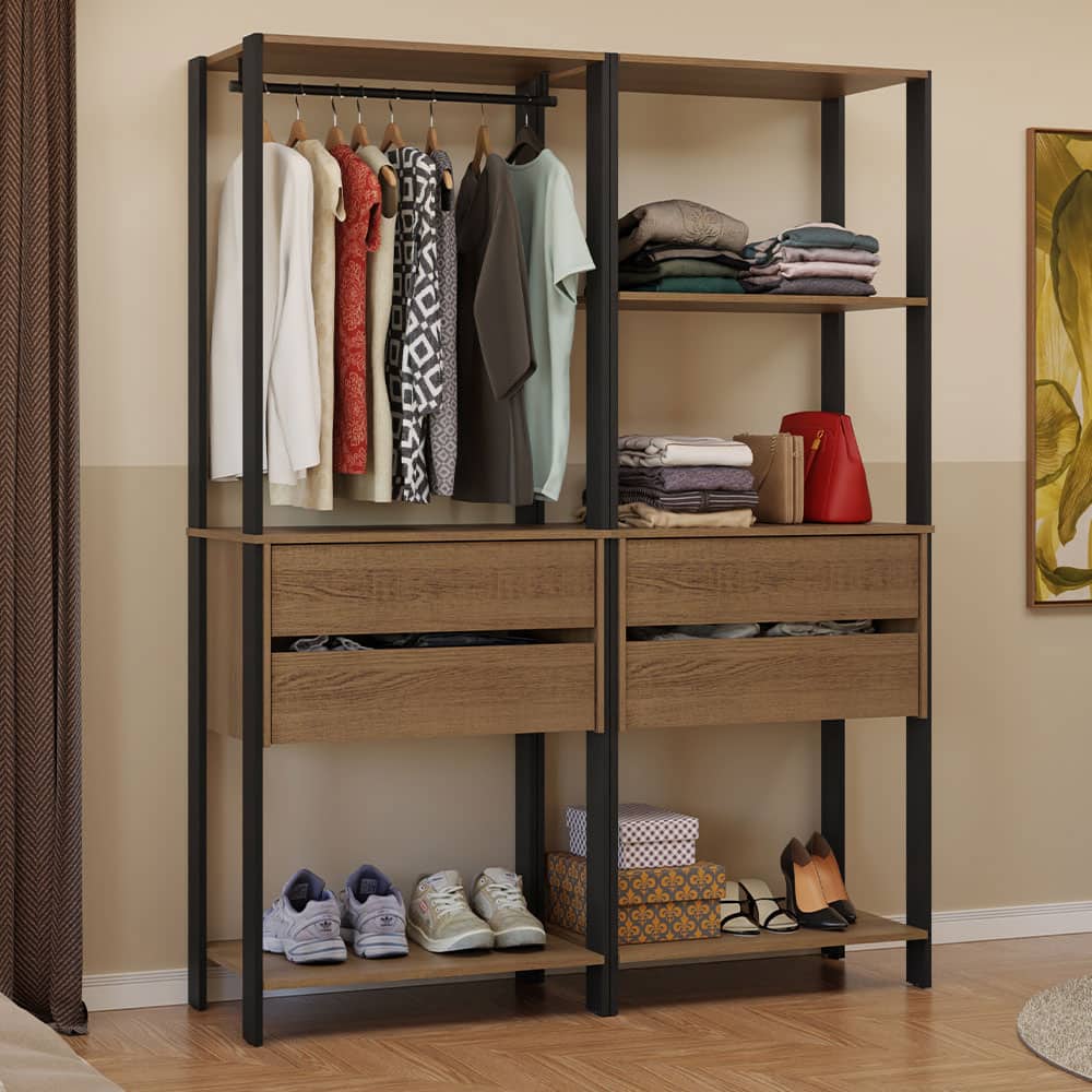 "Madesa - Wardrobe Clothes Storage Rack with 4 Drawers, 5 Shelves and Hanging Space 55""L - Black/Brown - Rustic/Black" price history on PriceWatchPro