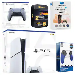Playstation 5 Slim Disc with Extra Controller, Trigger Stop Kit and MightySkins Decal Voucher + 2 - PlayStation 5