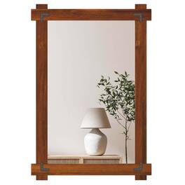 Costway - 35 x 24 Inch Shatterproof Wall Mirror with Acacia Wood Frame & Vintage Rivet Design - Rustic Brown