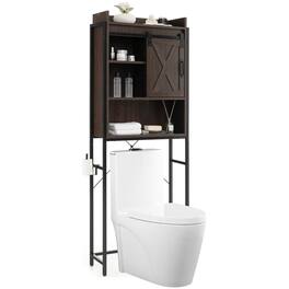 Gymax - Over The Toilet Storage Cabinet Rack Bathroom w/ Slipping Barn Door & Adjustable Shelf Espresso - Rustic Brown / Espresso