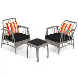 Boyel Living - 3-Piece Patio PE Wicker Set 5-Level Backrest 46-in L x 37-in W x 24-in H - Gray