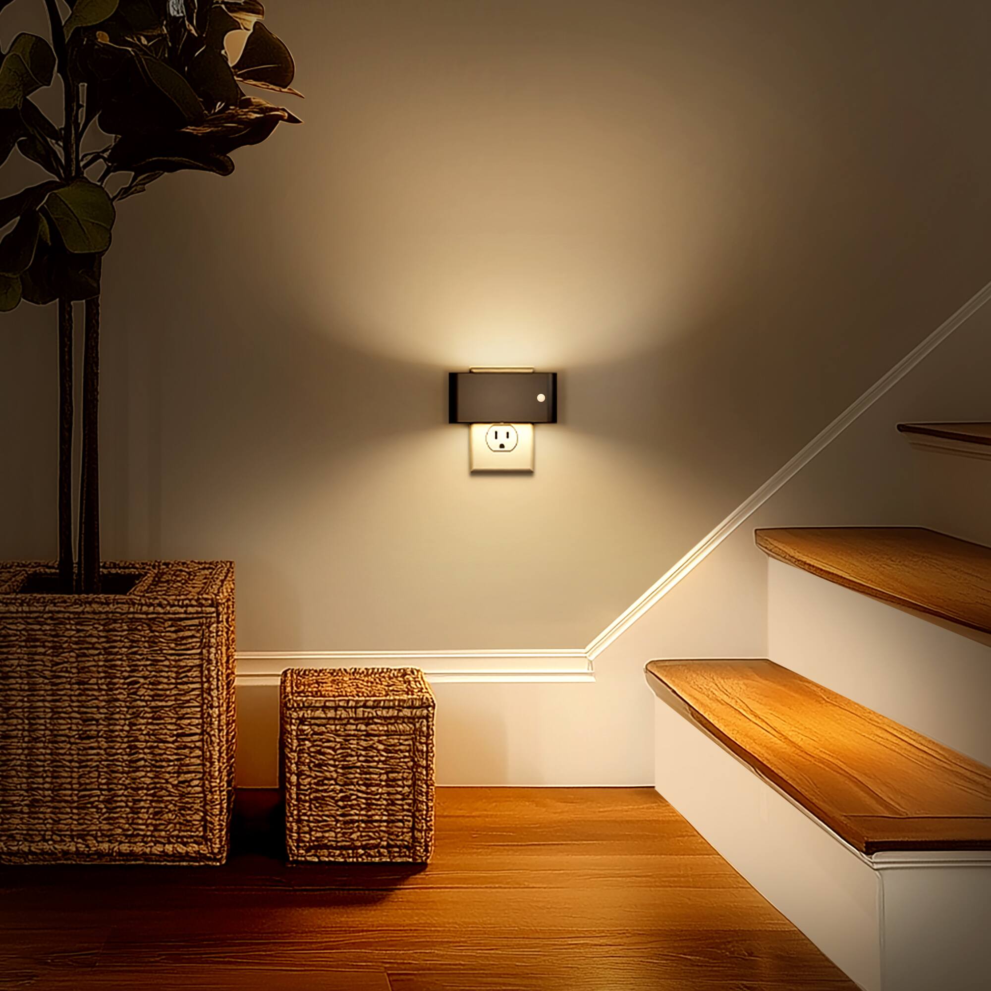 Alt View 3. Jandcase - JANDCASE 2-Pack 1W Plug-in Motion Sensor Night Light, 3000K Warm Glow, Up/Down Light,ON/OFF/AUTO - Black.