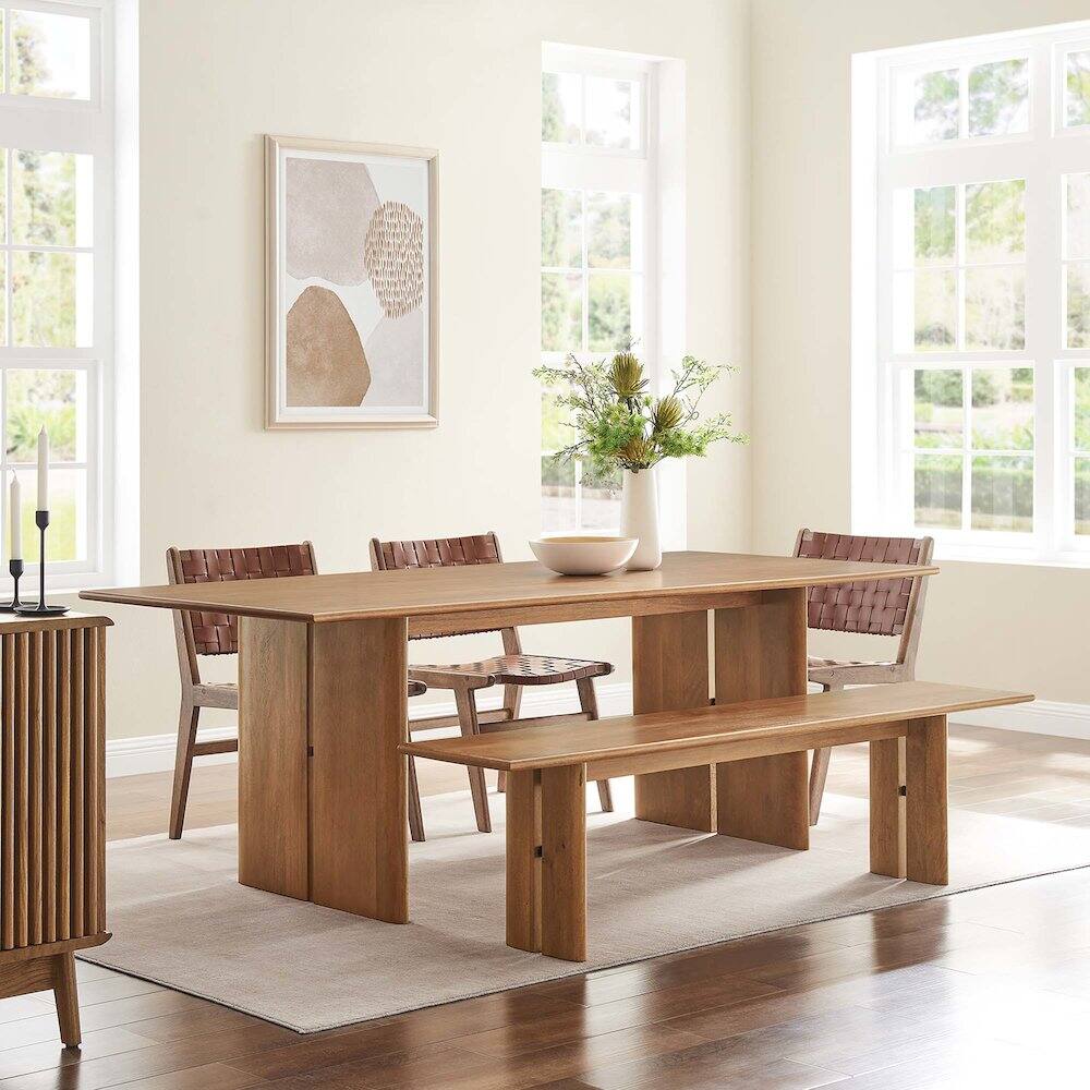 Alt View 4. Modway - Amistad 86" Wood Dining Table and Bench Set - Brown.