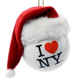 Kurt S Adler - Kurt Adler I Love NY Ball with Fabric Santa Hat Plastic Christmas Tree Ornament 2.4 inch - Multicolor