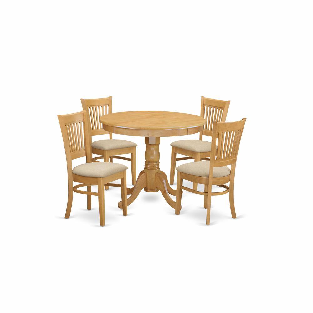 Front. East West Furniture - ANVA5-OAK-C 5 PC Dining room set - Dining Table and 4 Dining Chairs - Oak.