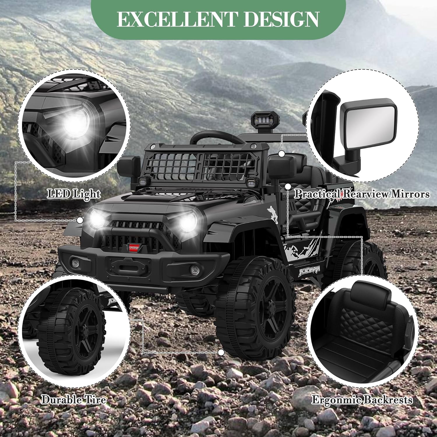 EXCELLENT DESIGN

- LED Light
- Practical Rearview Mirrors
- Durable Tire
- Ergonomic Backrests