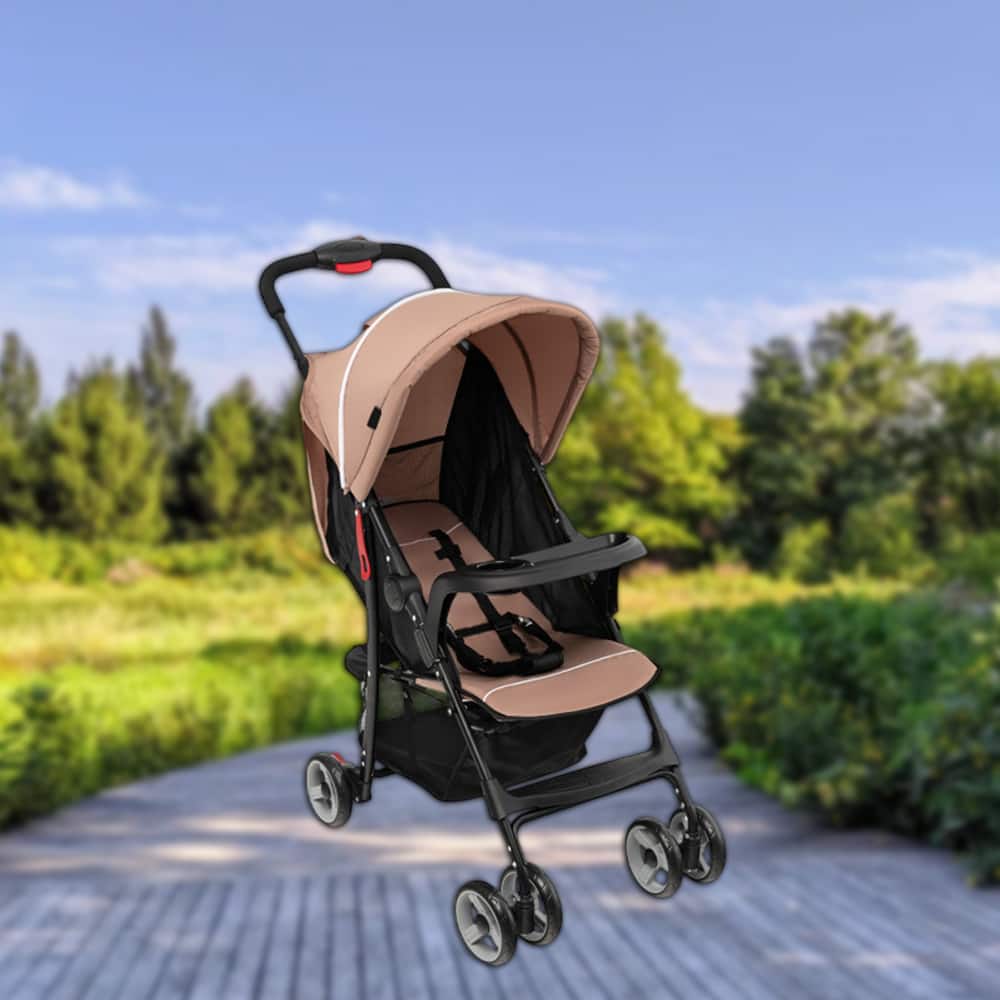 Hivvago - Lightweight Travel Stroller for Toddlers with Reclining Seat and Sun Canopy - Brown