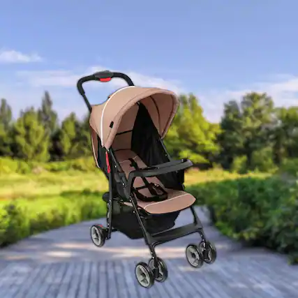 Front. Hivvago - Lightweight Travel Stroller for Toddlers with Reclining Seat and Sun Canopy - Brown.