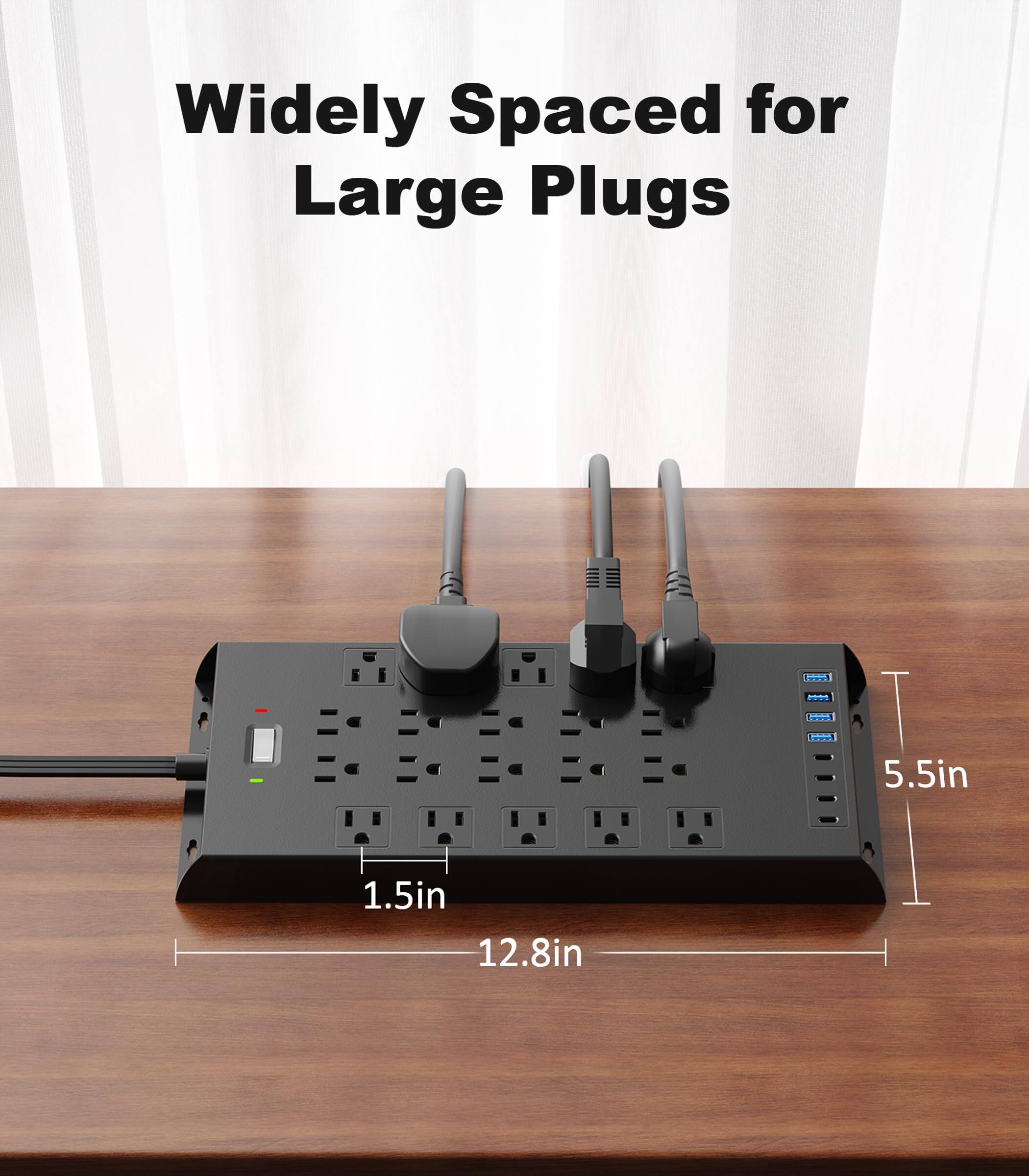 Widely Spaced for Large Plugs

1.5in  
12.8in  
5.5in