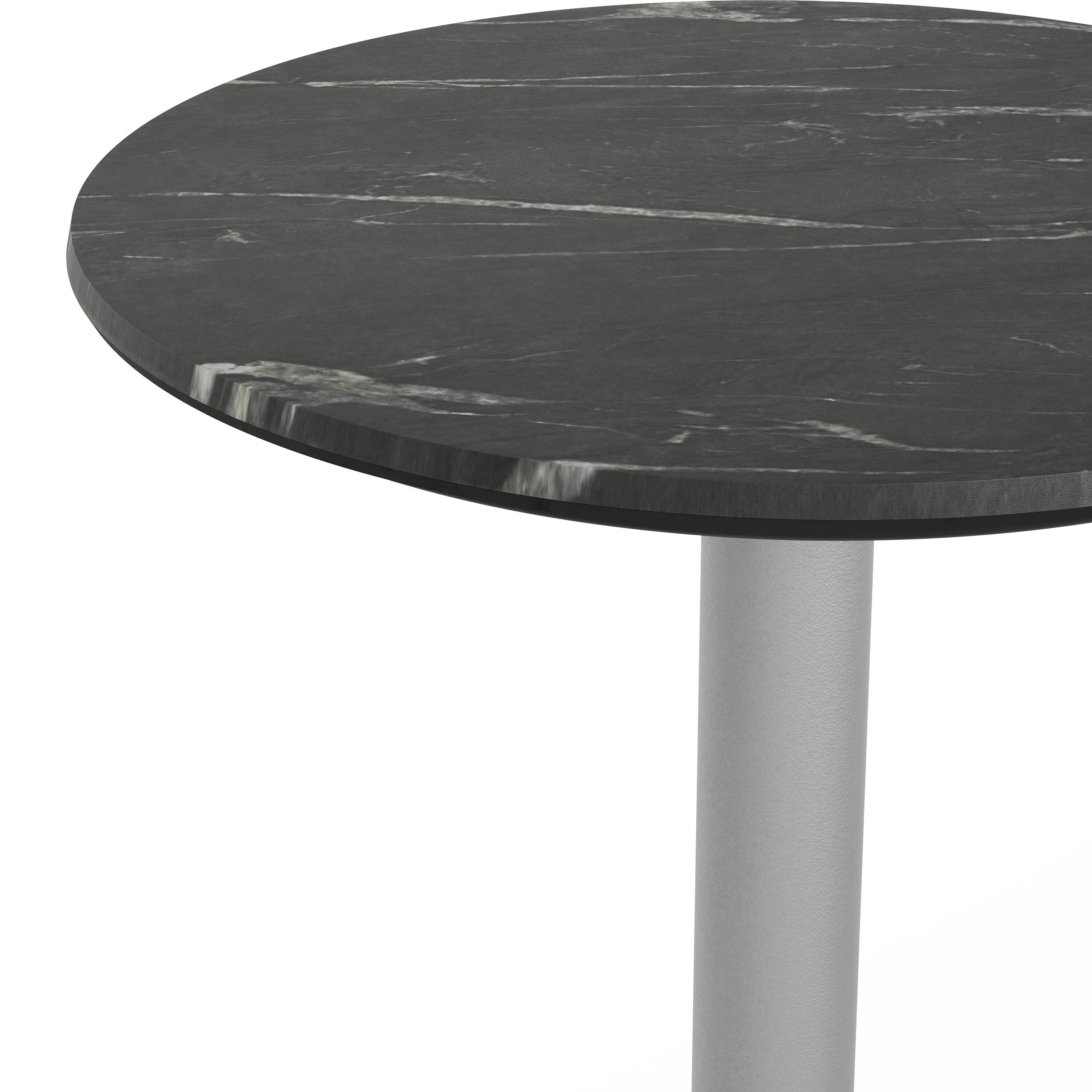 Alt View 9. Emma + Oliver - PureShield Indoor Outdoor Tabletop with Seam-Free Surface Innovation and Cast Iron Bistro Table Base - Black Faux Marble/Silver Base.