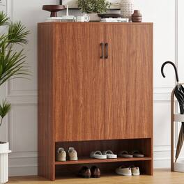 GOODSILO - 7-Tier Hidden Shoe Storage Cabinet with Adjustable Shelves for Entryway Hallway Living Room Organizer - Walnut
