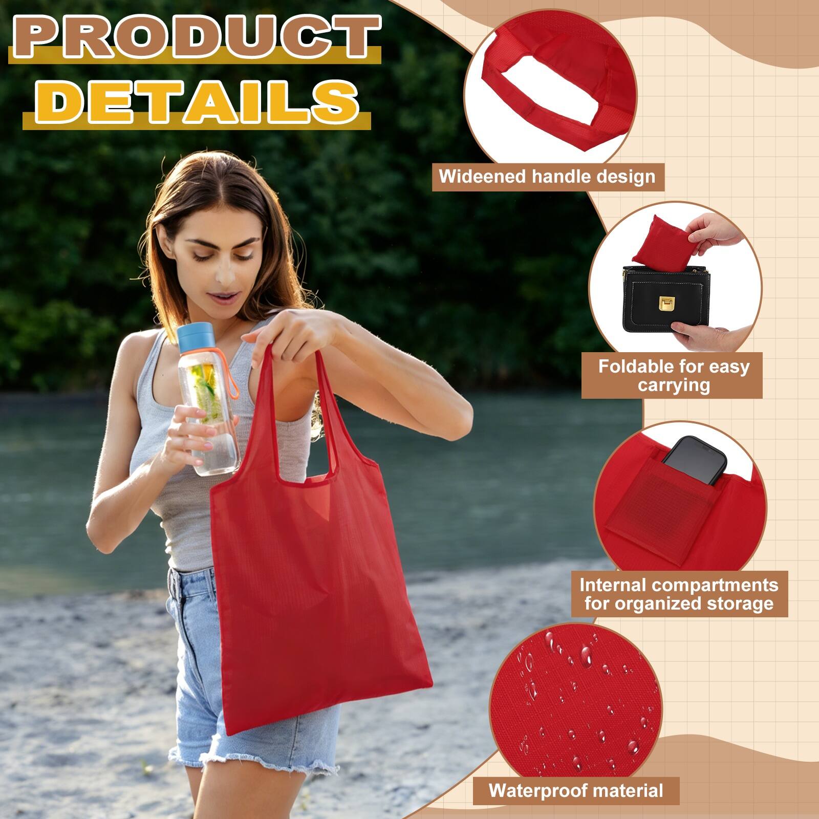 PRODUCT DETAILS

- Wideened handle design
- Foldable for easy carrying
- Internal compartments for organized storage
- Waterproof material