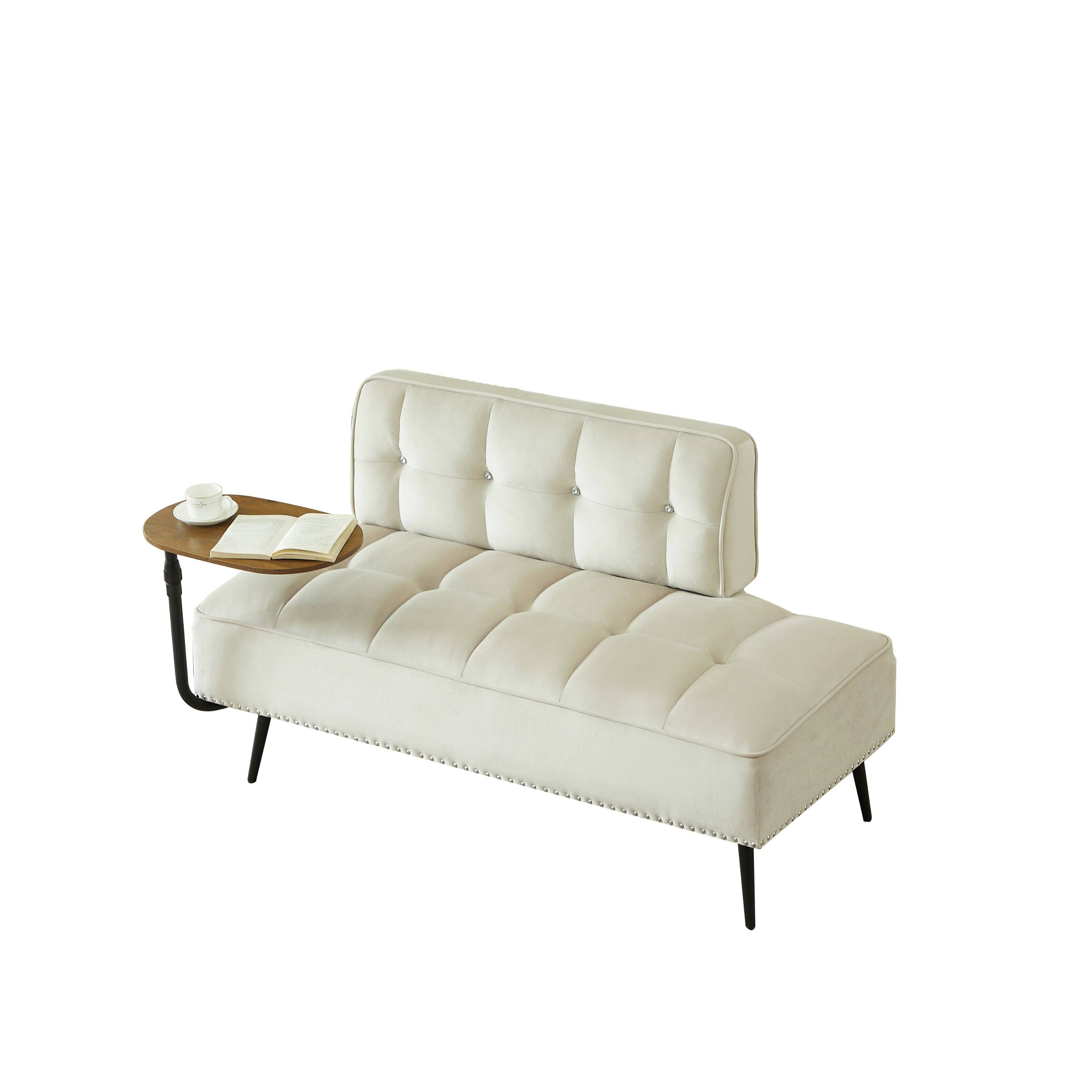 Alt View 4. MERAVOM - 54" Comfy Velvet Loveseat Sofa, 2 Seater Deep Seat Couch with Backrest & 360° Rotating Side Table for Living Room Office - Beige.