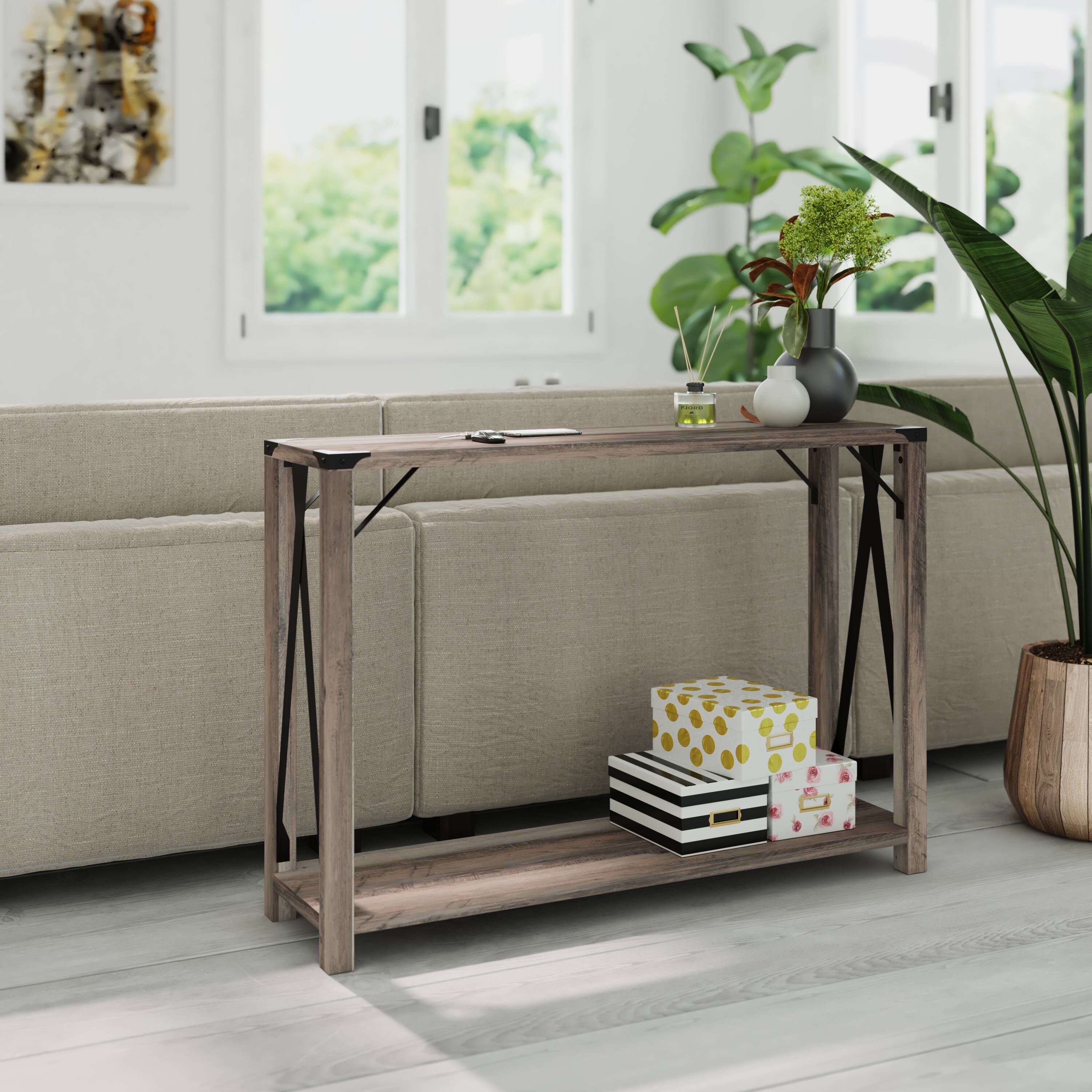 Alt View 3. Emma + Oliver - Marella Engineered Wood Modern Farmhouse Entryway Console Table with Metal Accents - Gray Wash.