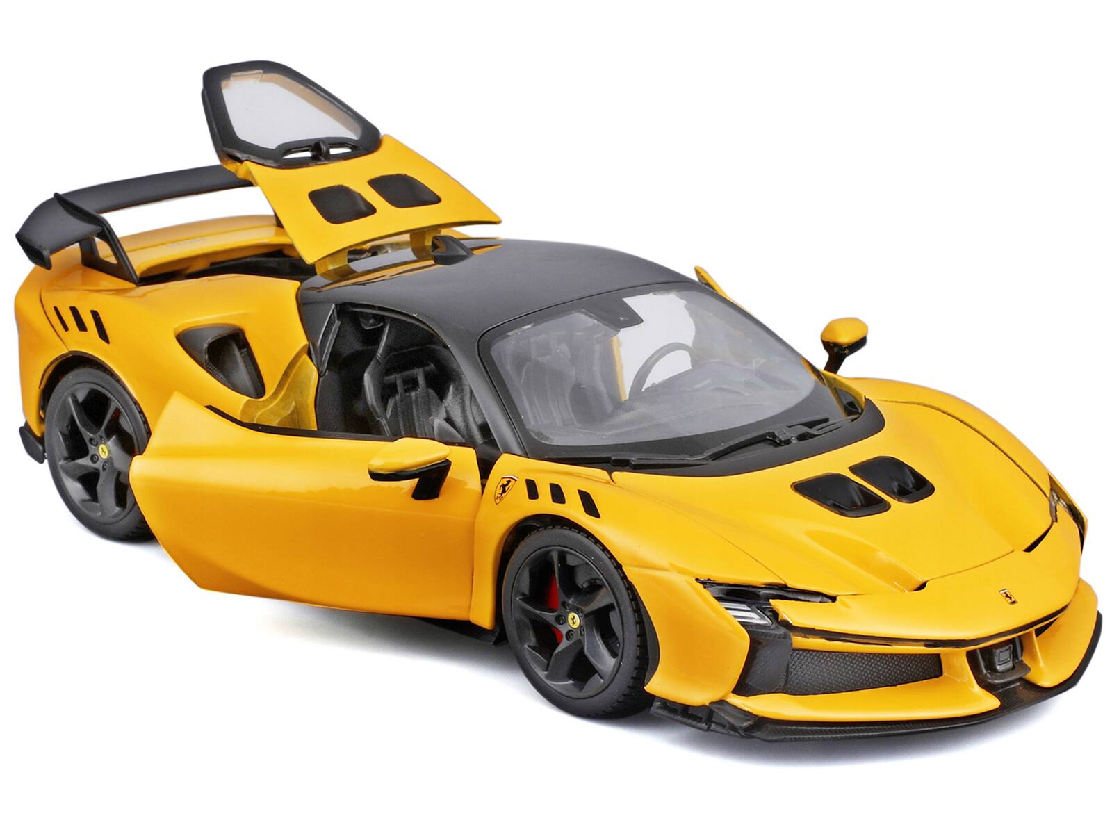 Alt View 1. Bburago - Ferrari SF90 XX Stradale Yellow with Black Top "Race and Play" Series 1/24 Diecast Model Car by Bburago.