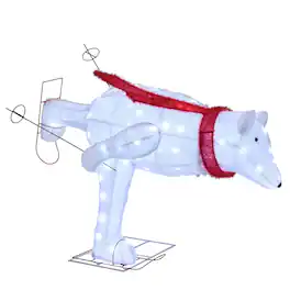 Costway - 4.5 FT Christmas Skiing Polar Bear with 80 LED Lights Ground Stakes & Zip Ties - White