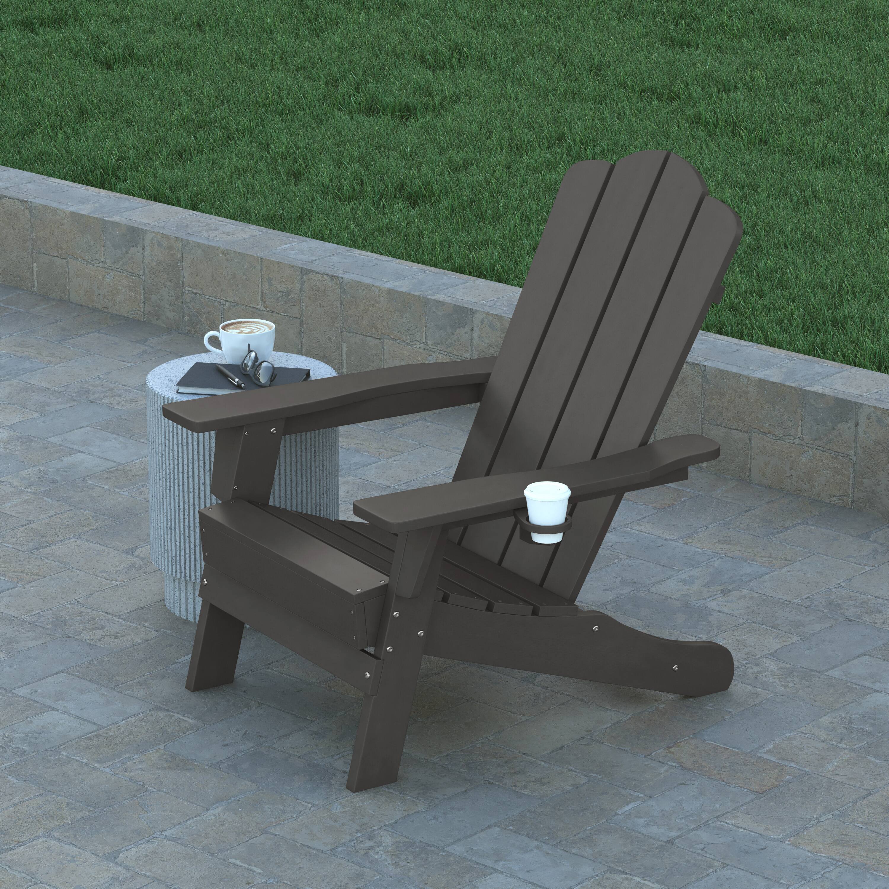 Alt View 3. Emma + Oliver - Tiverton Adirondack Chair with Cup Holder, Weather Resistant HDPE Adirondack Chair - Gray.