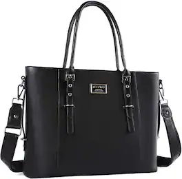 mosiso - Waterproof PU Leather Laptop Bag for Women 15.6 Inch, Vintage Briefcase Shoulder Tote Computer Bag for Work & Office - Black