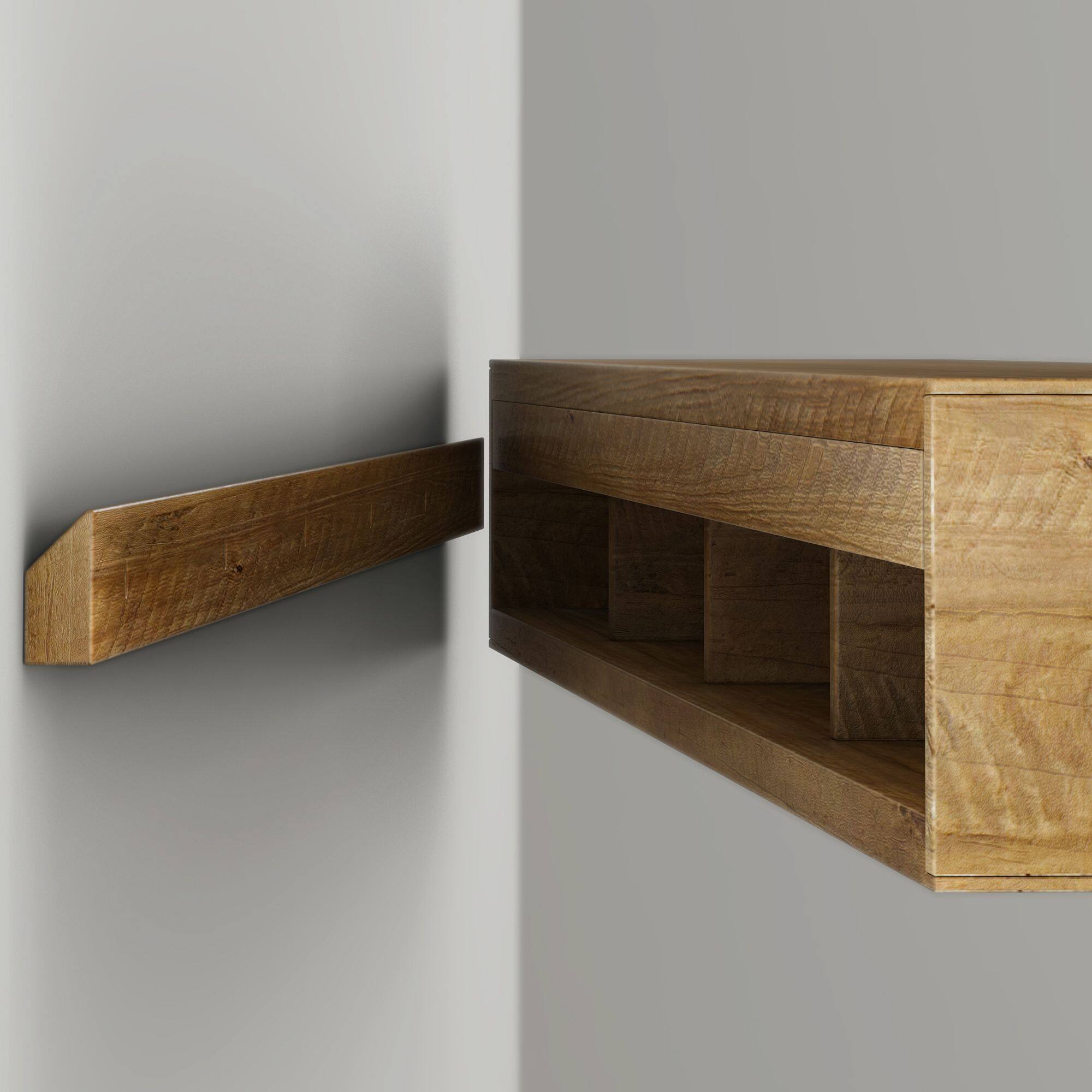 Alt View 6. Plank+Beam - Rustic Floating Shelf/Fire Beam (72in / 1829mm), Rustic Honey - Rustic Honey.