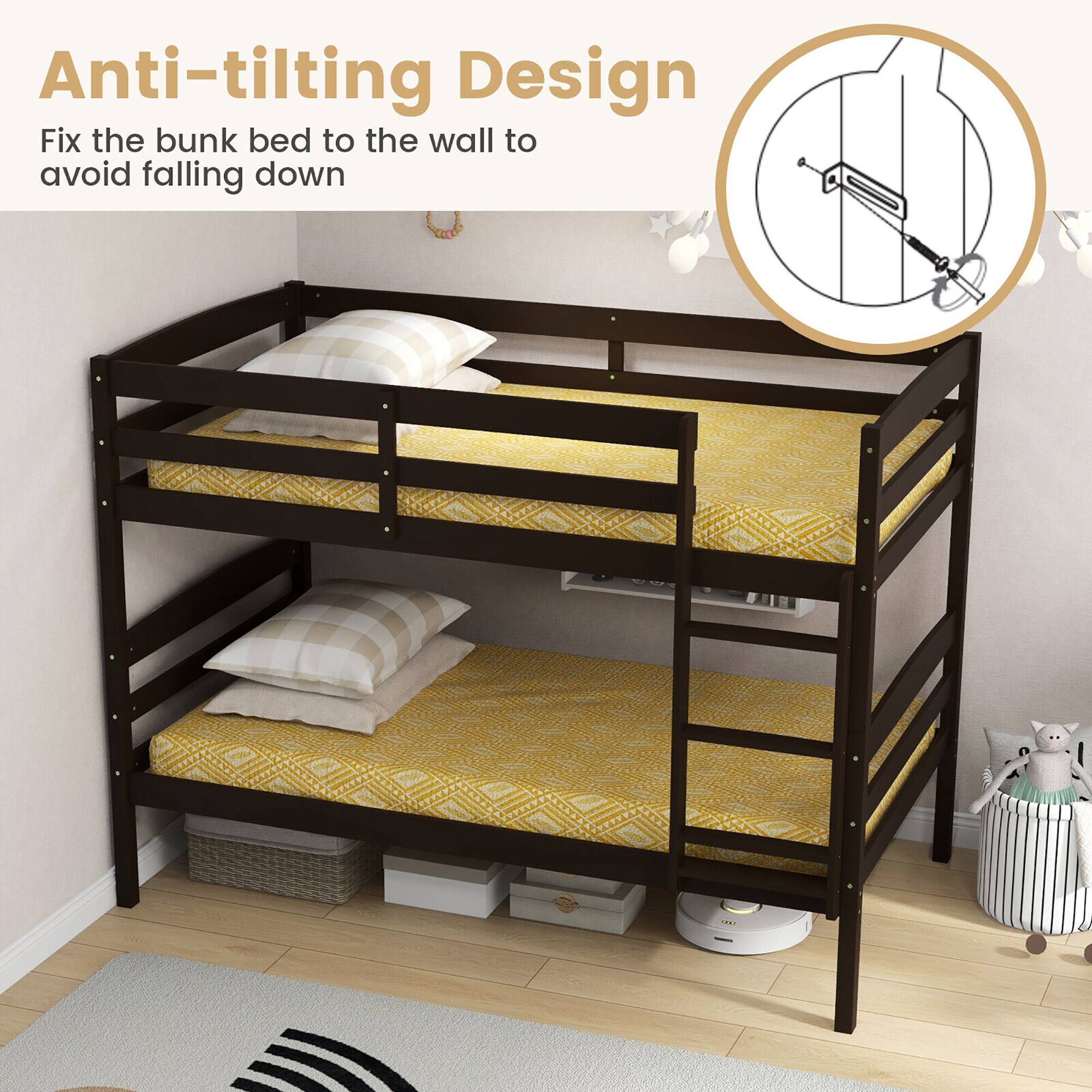 Anti-tilting Design  
Fix the bunk bed to the wall to avoid falling down