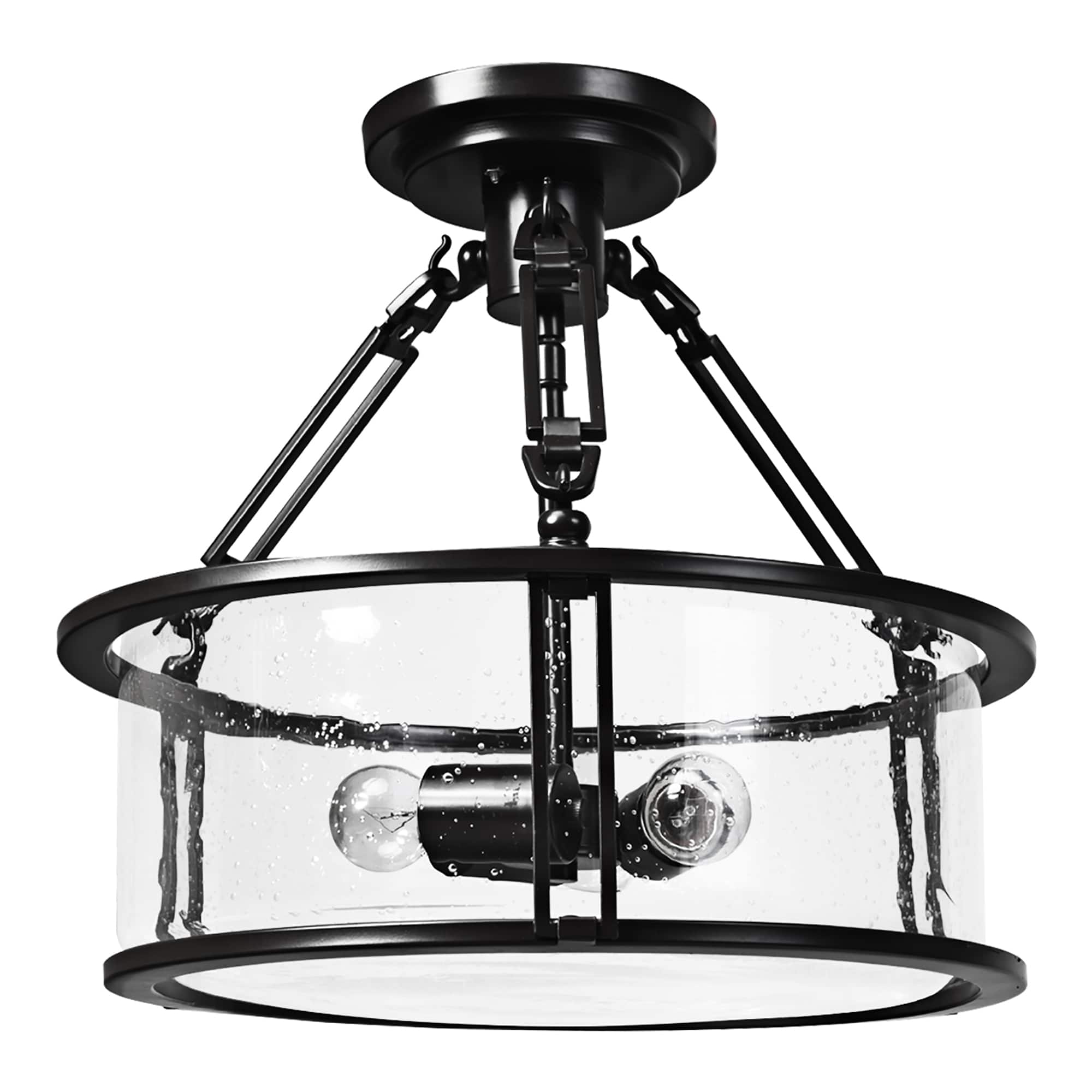 Costway - Semi Flush Mount Ceiling Light 3-Light Industrial Bubble Glass Pendant Lamp - Brown