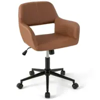 Costway - Leathaire Home Office Chair with Ergonomic Backrest Padded Armrests Casters - Retro Brown - Front_Zoom