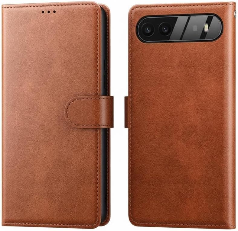 RadEnergy - EMF Blocking Leather Wallet Phone Case for Google Pixels with Card Holder, Leather Flip Folio Case Google Pixel 9 Pro - Brown
