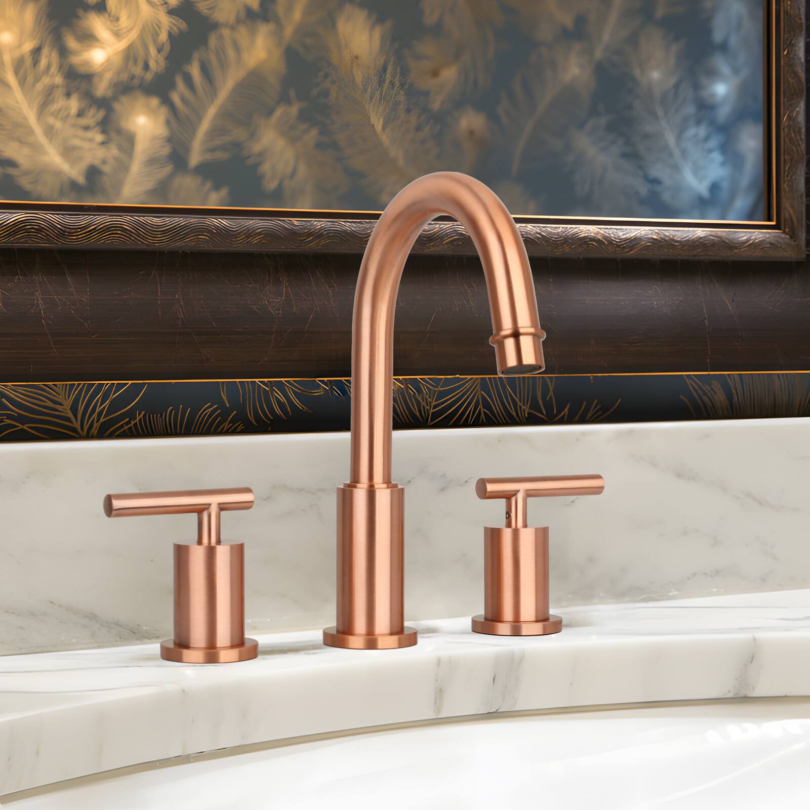 Alt View 6. Akicon - Akicon Solid Brass Double-Handle Widespread Kitchen Faucet in Copper - Copper.