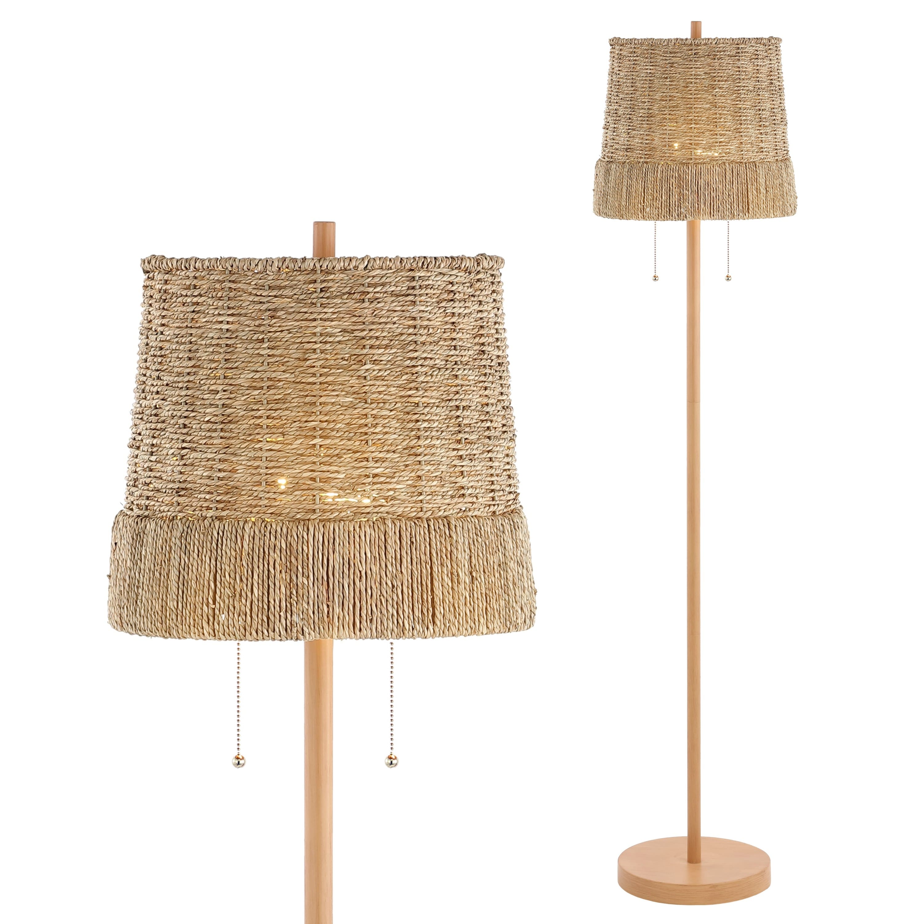 "Jonathan Y - Ocata 61"" 2-Light Coastal Bohemian Iron/Rattan LED Floor Lamp with Pull-Chain - Brown Wood Finish" price history on PriceWatchPro