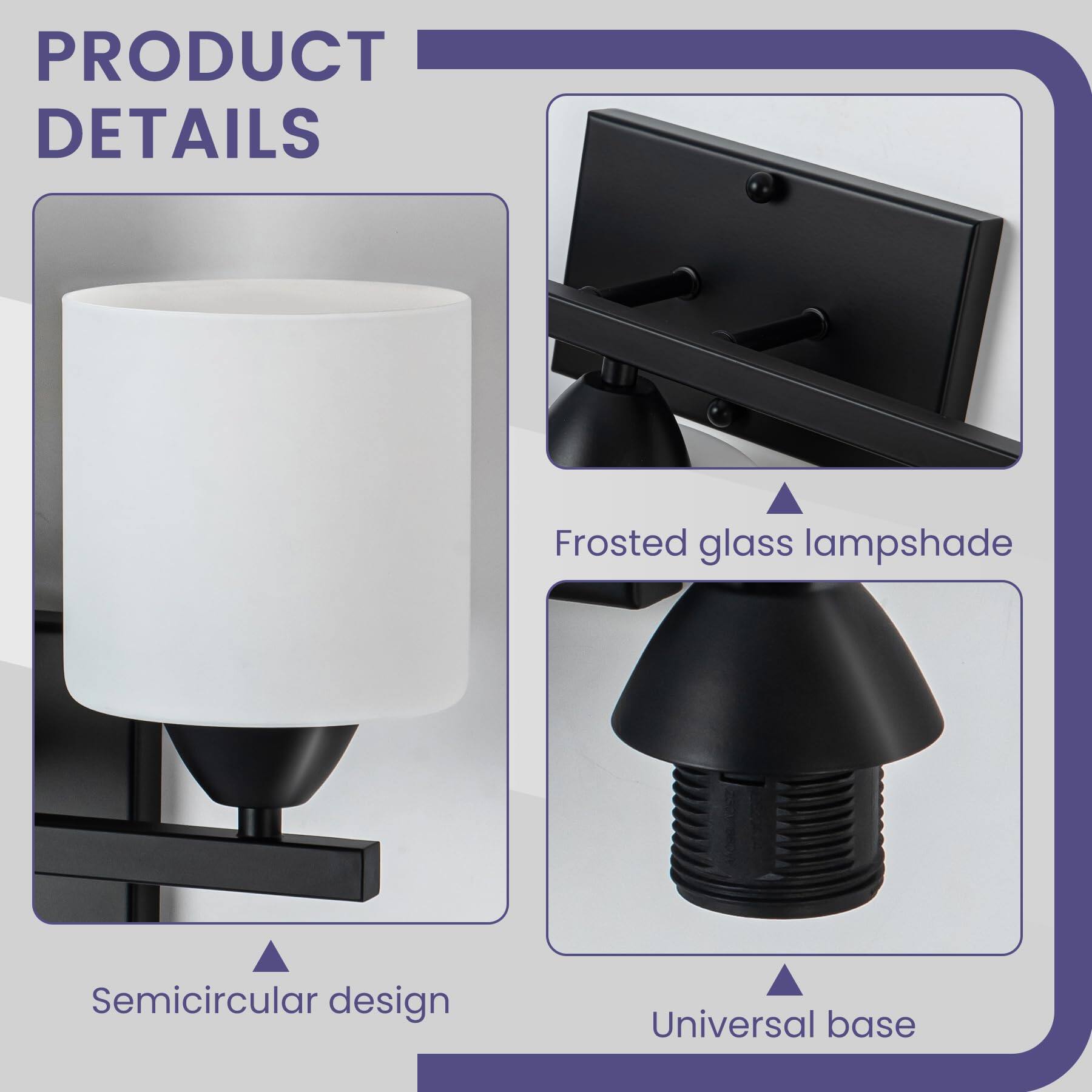 PRODUCT DETAILS

- Frosted glass lampshade
- Semicircular design
- Universal base