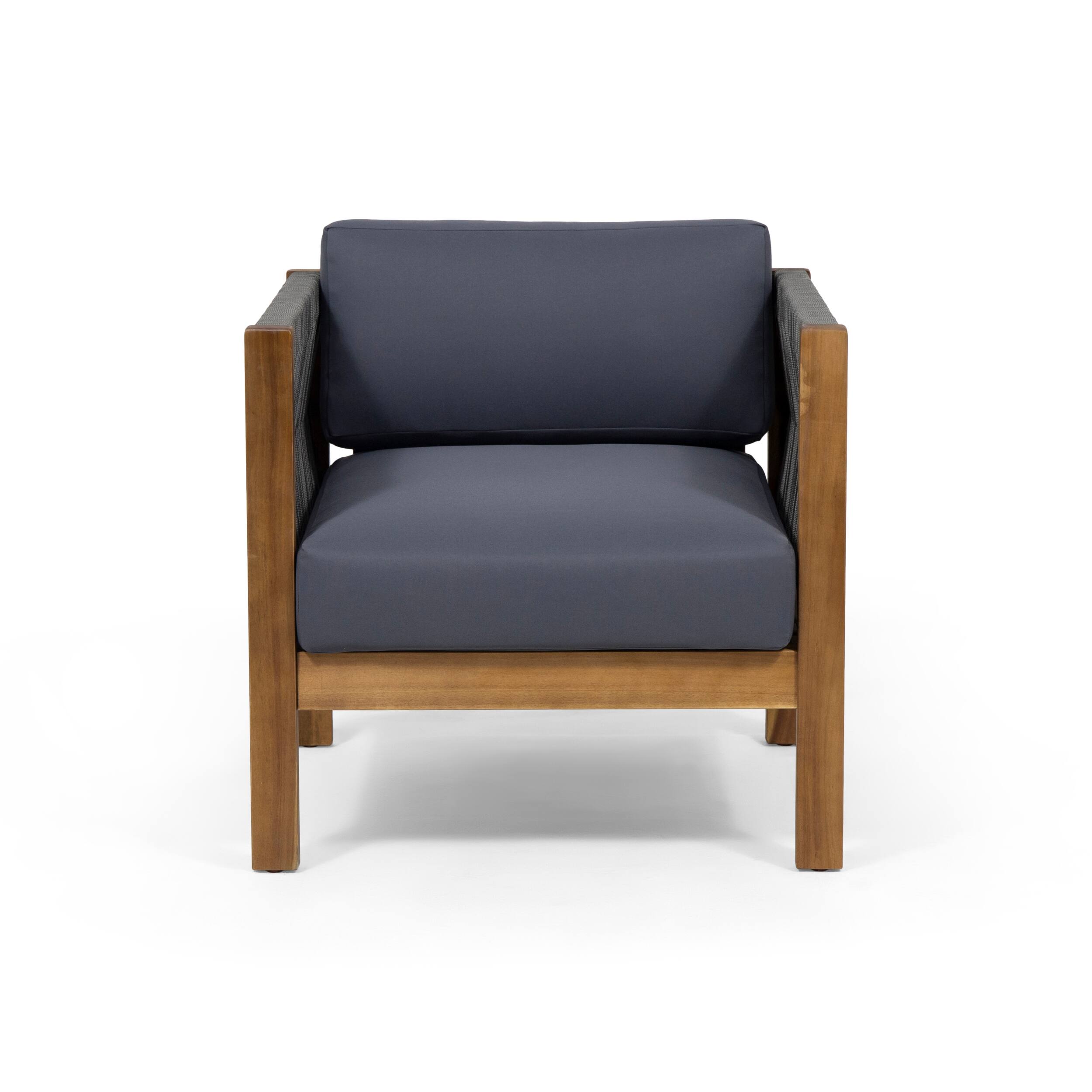 Alt View 1. Siljoy - OUTDOOR CLUB CHAIR (Set of 2), Acacia Wood Brown Patina with Cream Cushion - Teak.