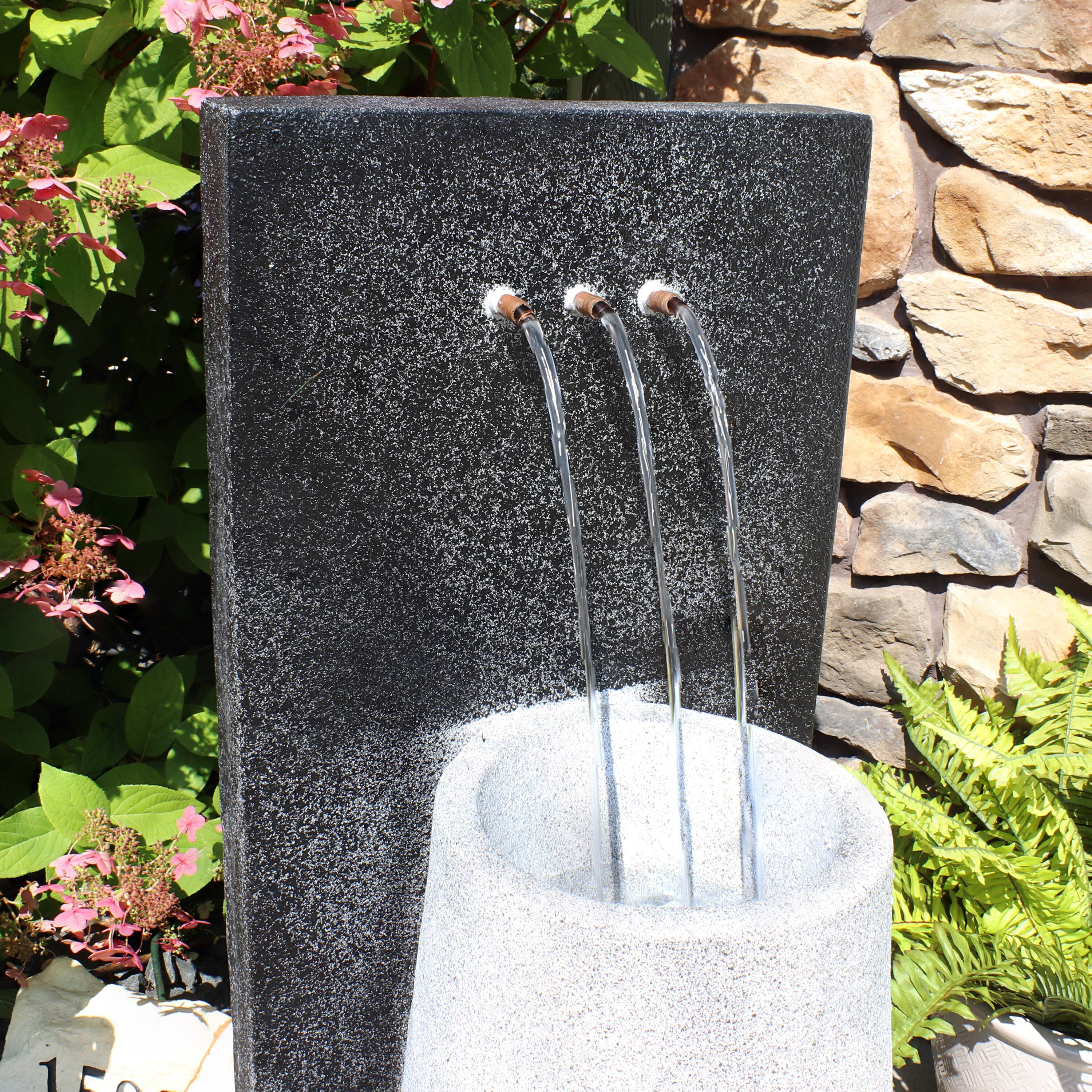 Alt View 4. Sunnydaze - Three Stream Monterno Water Fountain with LED Lights - 35 in - Grey.