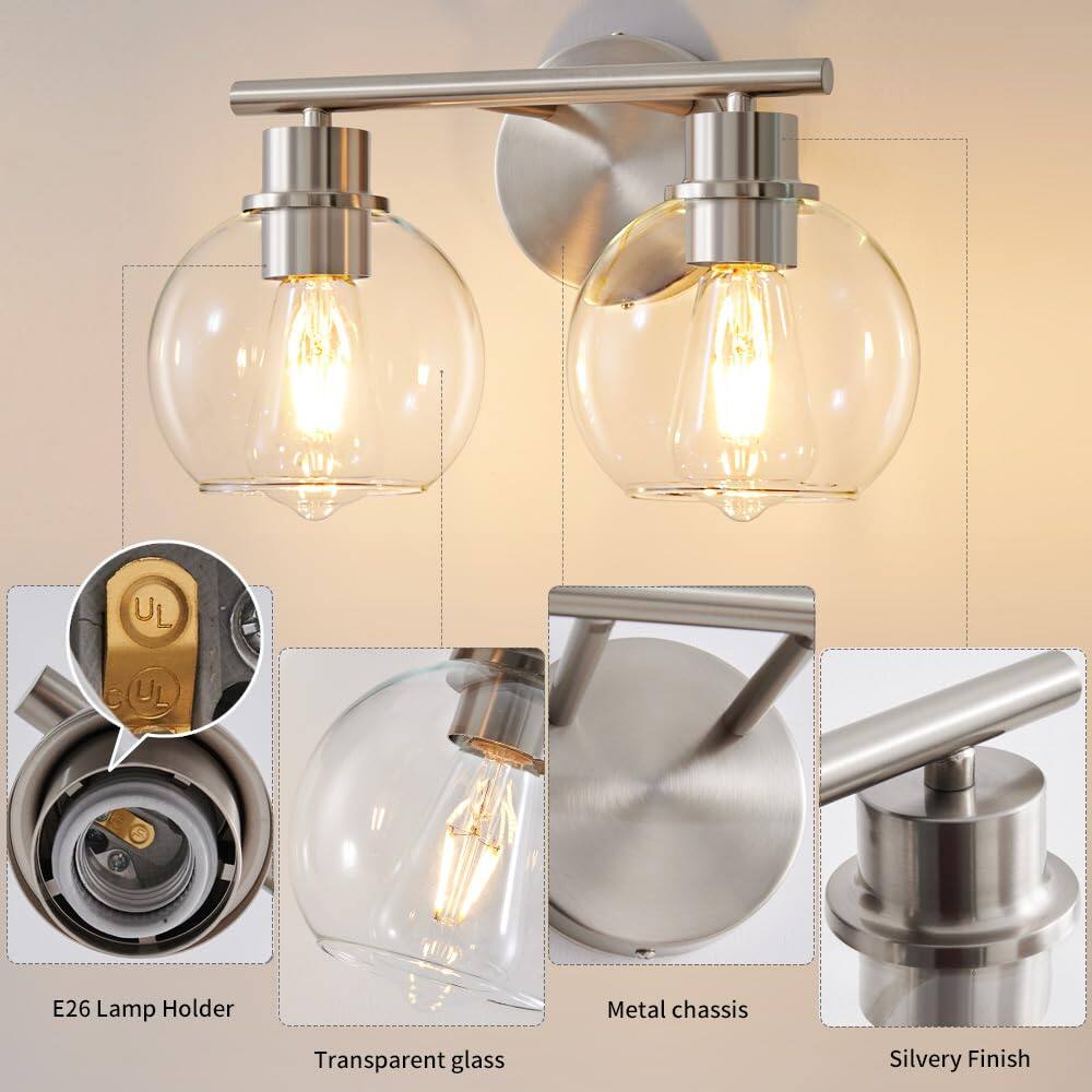 - UL UI E26 Lamp Holder
- Metal chassis
- Transparent glass
- Silvery Finish