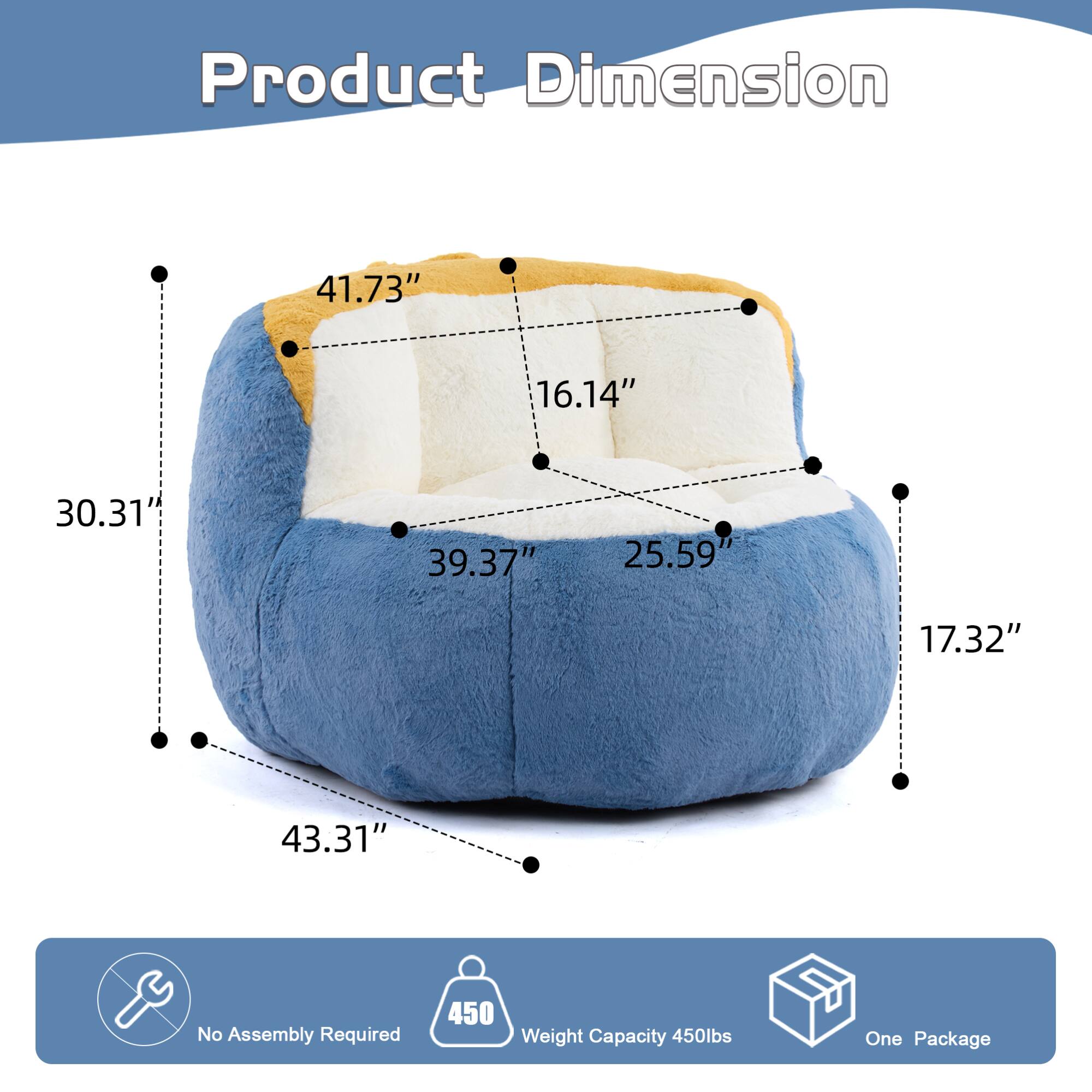 Product Dimension  
41.73" x 16.14" x 30.31" x 39.37" x 25.59" x 17.32" x 43.31"  

No Assembly Required  
Weight Capacity 450lbs  
One Package