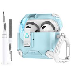 Dteck - For Airpods Pro 3rd Gen (2025) Rugged Secure Lock Shockproof Case With Keychain+Clean Pen - Bluewhite