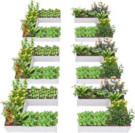 A Anleolife - 6-Pack Metal Rectangular U-Shaped Raised Garden Bed Planter Box for Vegetables (74 in. L x 74 in. W x 18 in. H) - White
