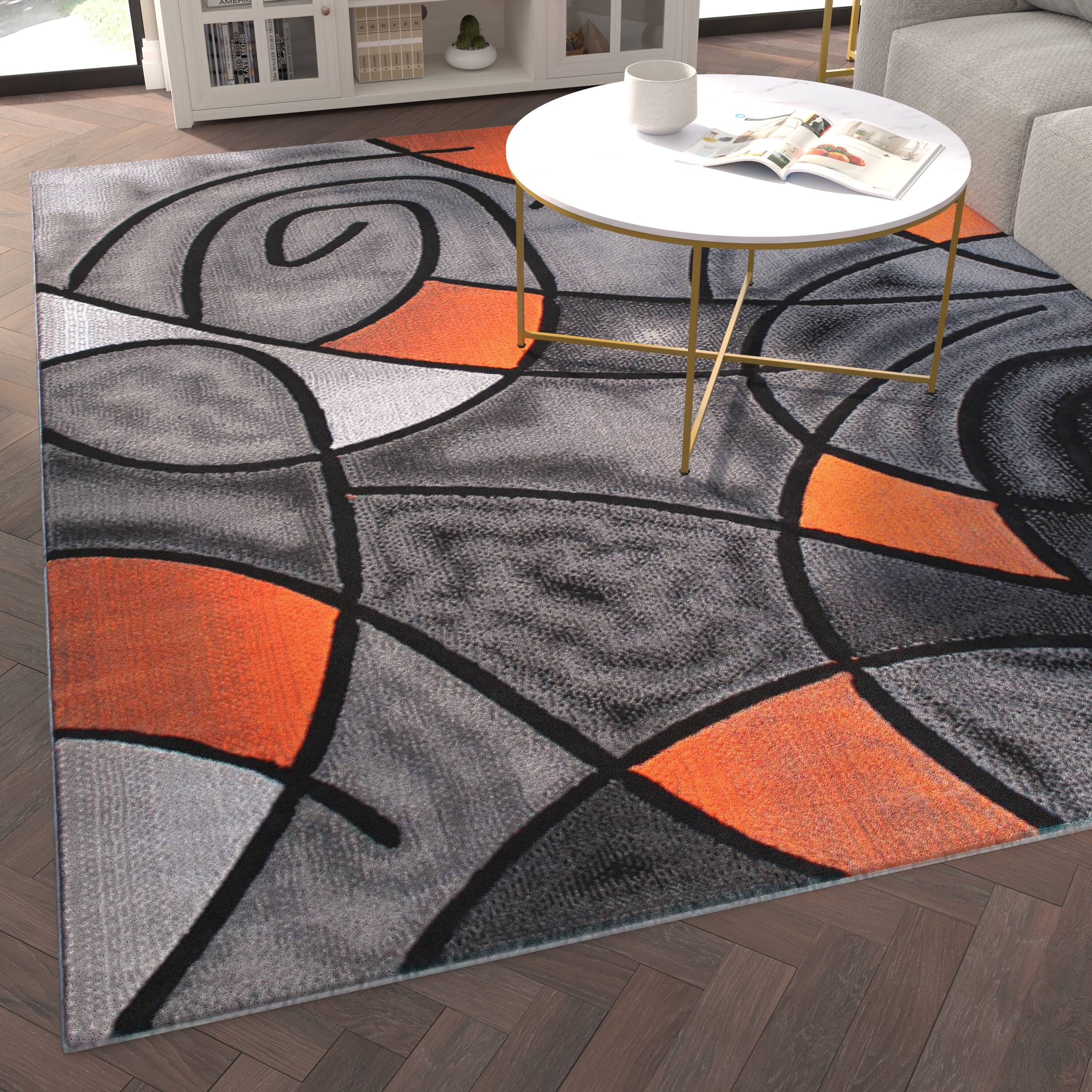 Alt View 2. Emma + Oliver - Urbane Contemporary Abstract Geometric Olefin Accent Rug in Gradient Shades with Natural Jute Backing - Orange.