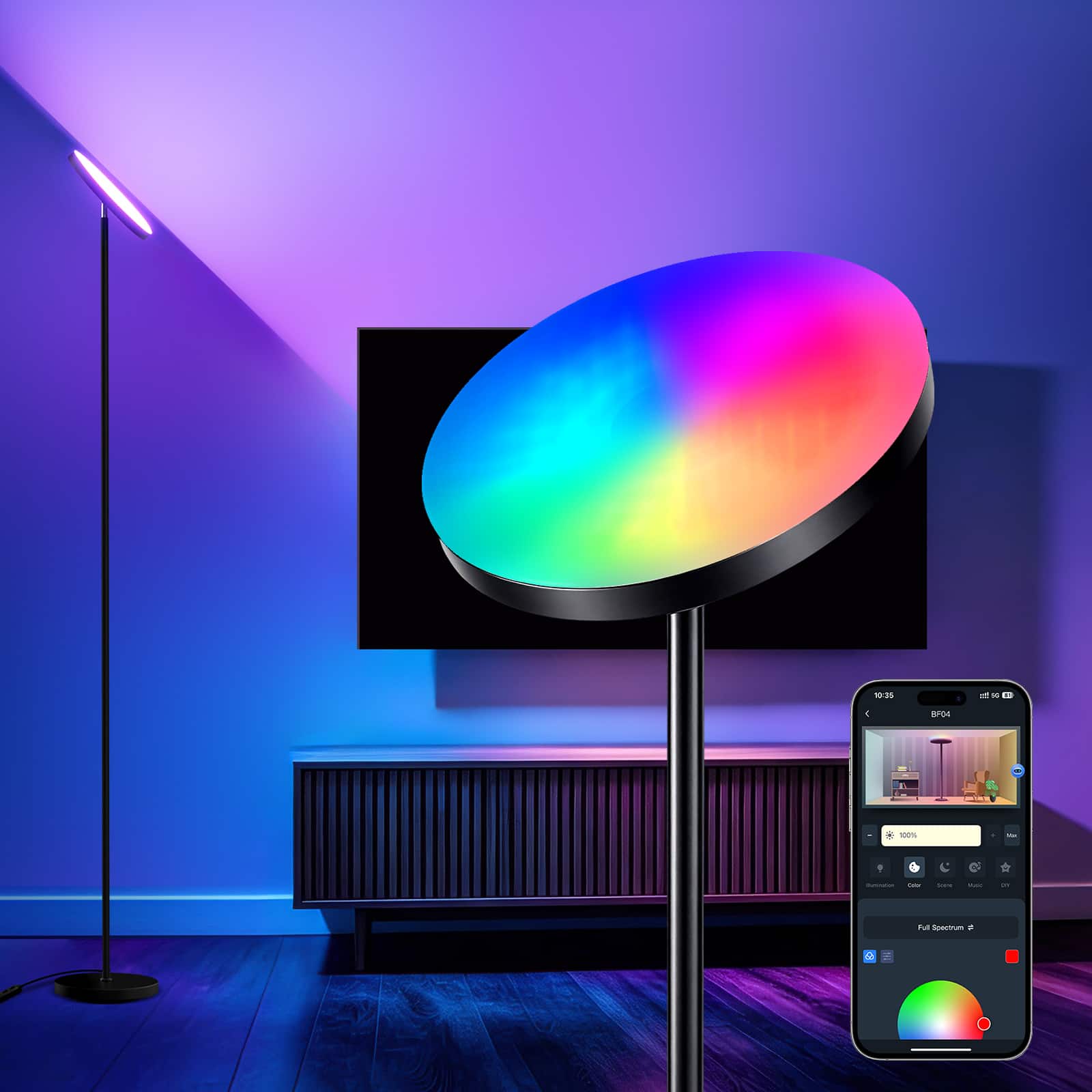 Neewer - BF04 RGBICW Uplighter Floor Lamp, 1700lm, AI Smart, Alexa/Google, for Living Room