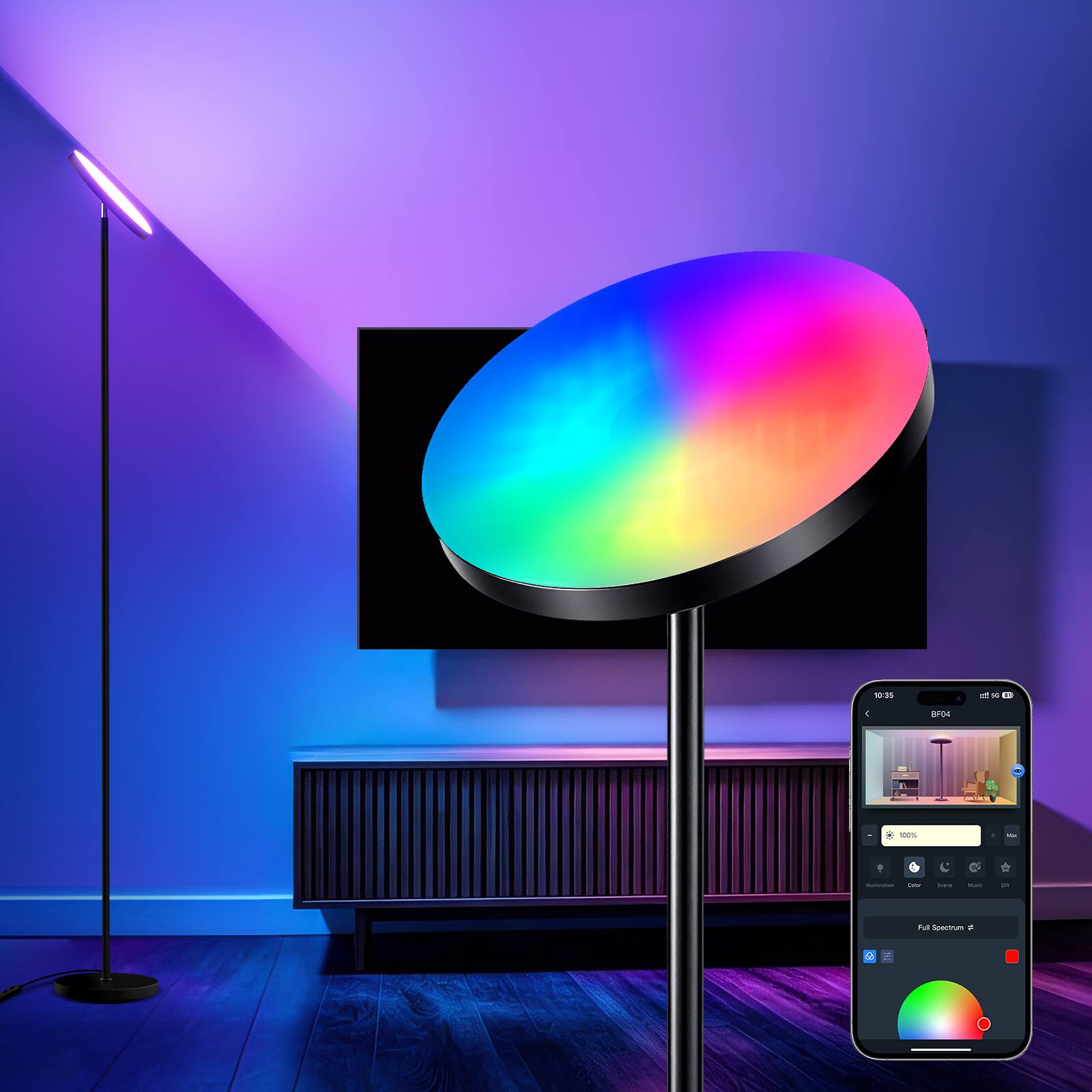 Neewer BF04 RGBICW Uplighter Floor Lamp, 1700lm, AI Smart, Alexa/Google ...