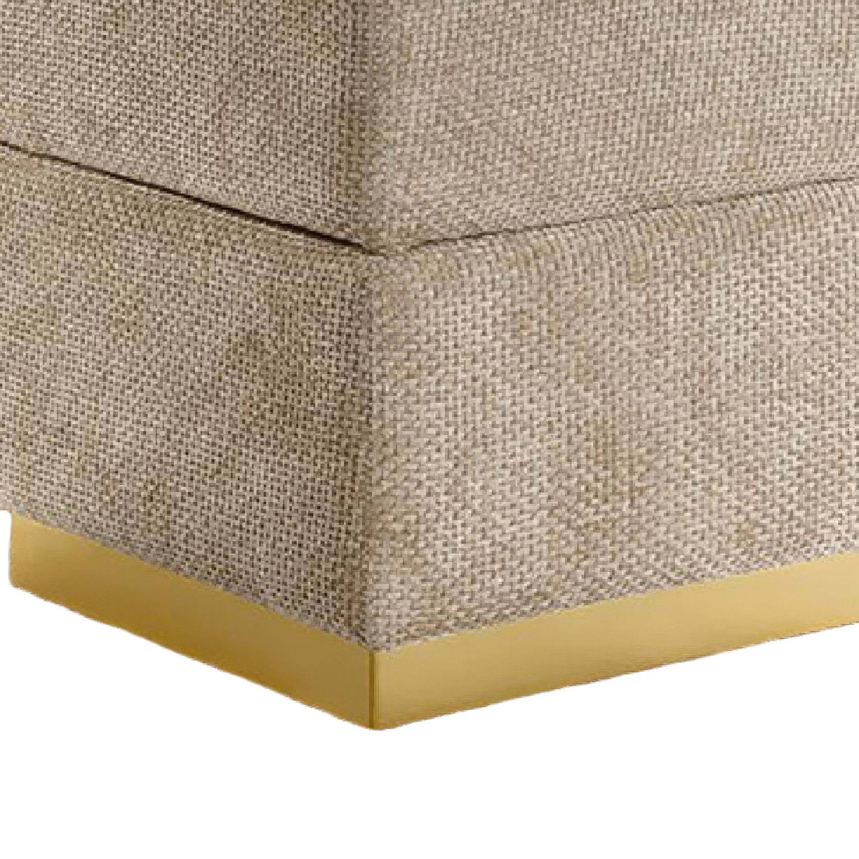 Alt View 2. Manhattan Lane - Kris Ottoman Stool with Hidden Storage,  Base,   Chenille - Silver Gray, Gold.