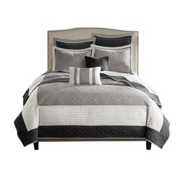 Gracie Mills - Colby 7-Piece Quilt Set with Euro Shams and Cozy Throw Pillows - Black