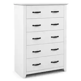 Costway - 5 Drawer Chest Storage Dresser Tall Cabinet Organizer Bedroom Hallway - White