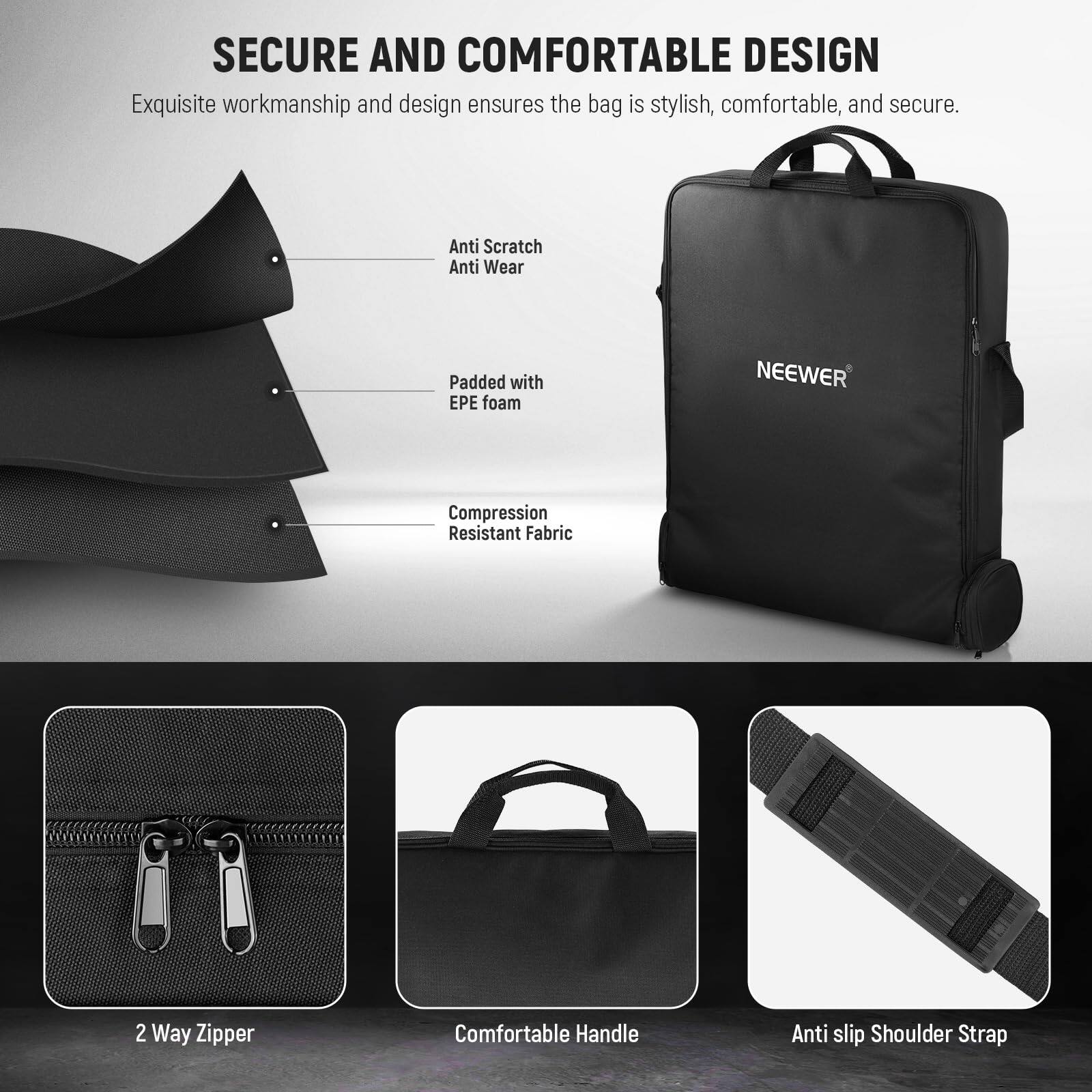SECURE AND COMFORTABLE DESIGN

Exquisite workmanship and design ensures the bag is stylish, comfortable, and secure.

- Anti Scratch
- Anti Wear
- Padded with EPE foam
- Compression Resistant Fabric
- 2 Way Zipper
- Comfortable Handle
- Anti slip Shoulder Strap