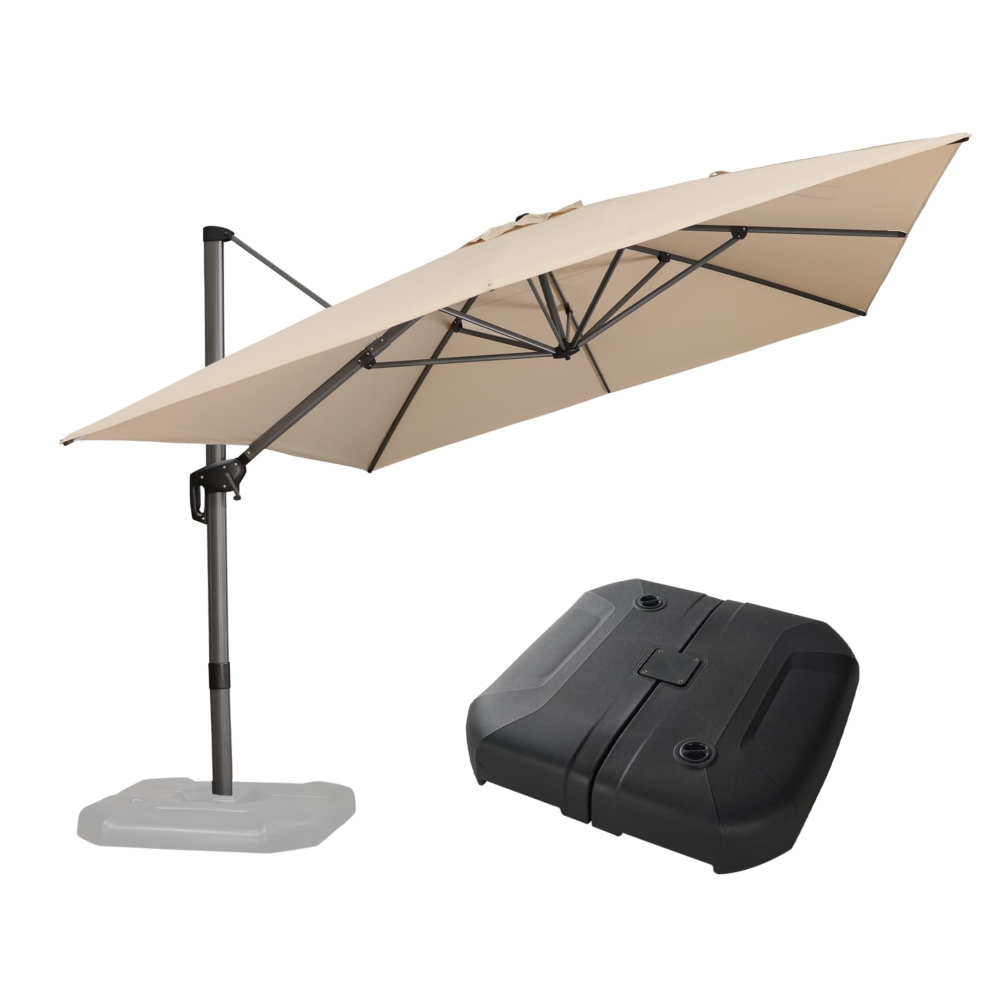 Alt View 1. PURPLE LEAF - 10' X 13' Aluminum Outdoor Patio Cantilever Umbrella Offset 360° Rotation Umbrella with Base for Garden Deck Pool - Beige.